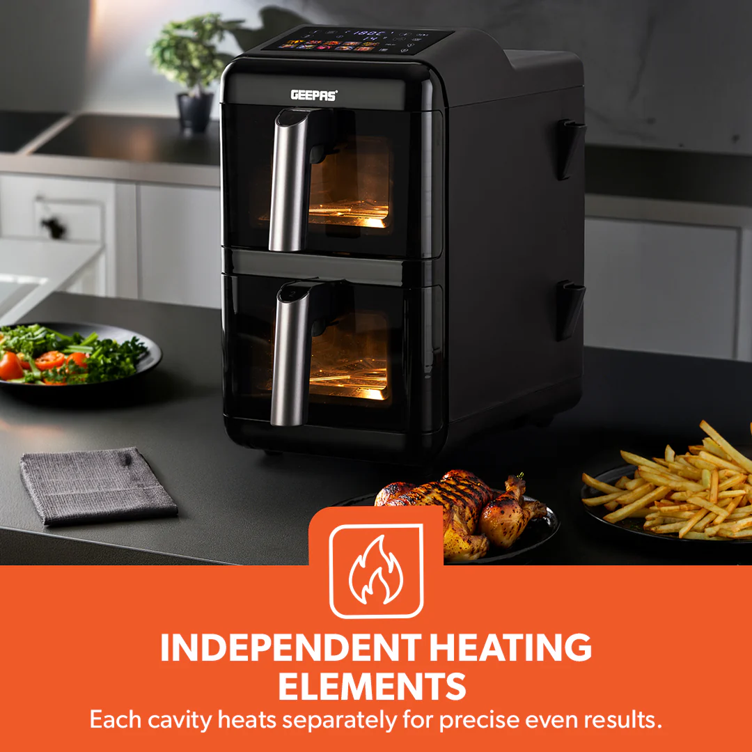 Geepas GAF37548 2800W Dual Basket Digital Air Fryer | 12L Capacity | Dual 6L Baskets| Vortex Rapid Air Technology | 10 Preset Cooking Modes |  Touch Control Panel - Image 5