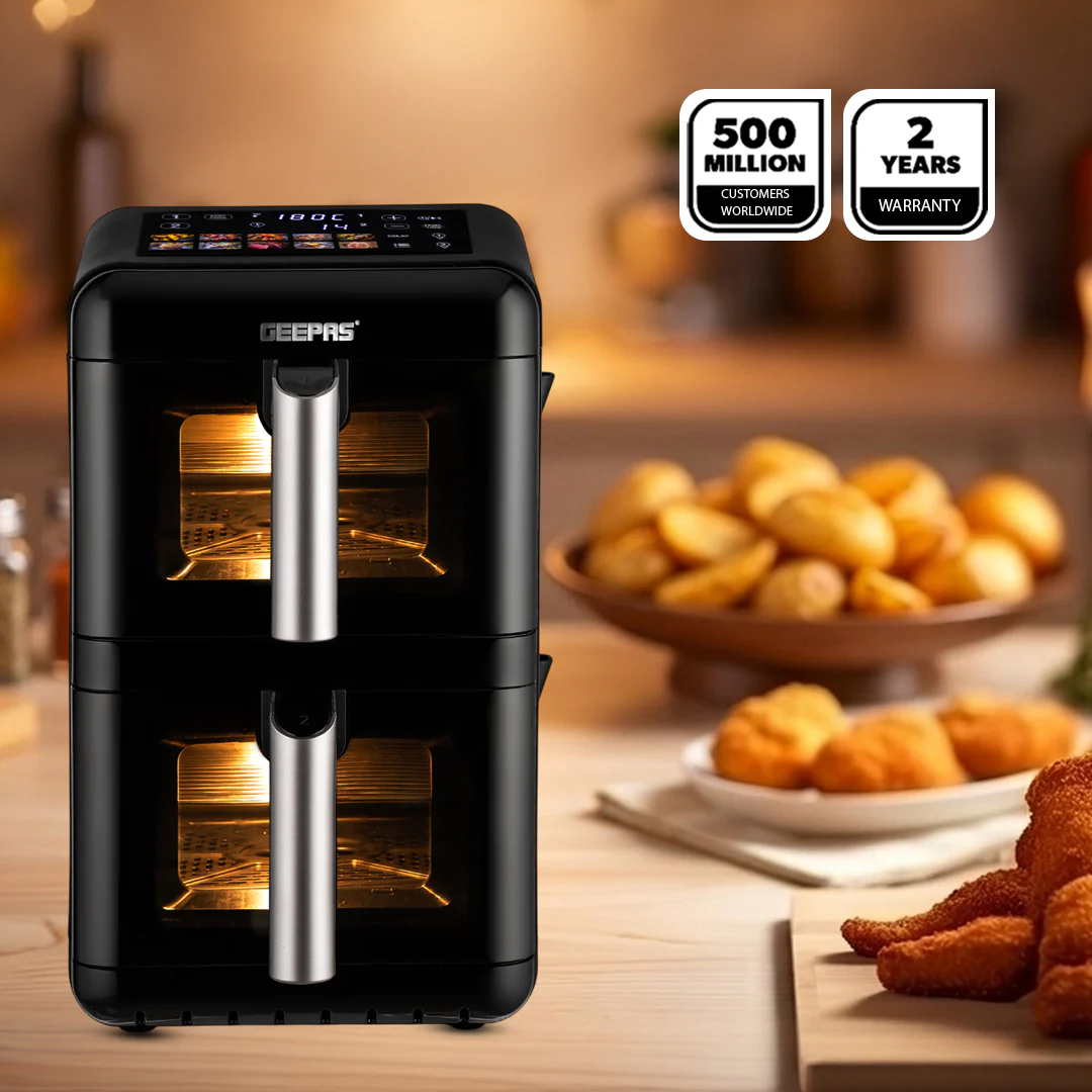 Geepas GAF37548 2800W Dual Basket Digital Air Fryer | 12L Capacity | Dual 6L Baskets| Vortex Rapid Air Technology | 10 Preset Cooking Modes |  Touch Control Panel - Image 7