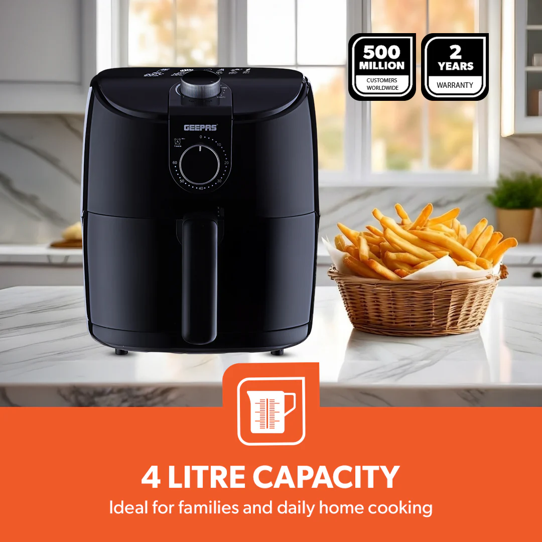 Geepas GAF37550 4 Litre Air Fryer | 1500W Vortex Rapid Air Technology for Faster Cooking| Less Oil Frying | Adjustable Temperature Control |  Family Size Air Fryer - Image 2
