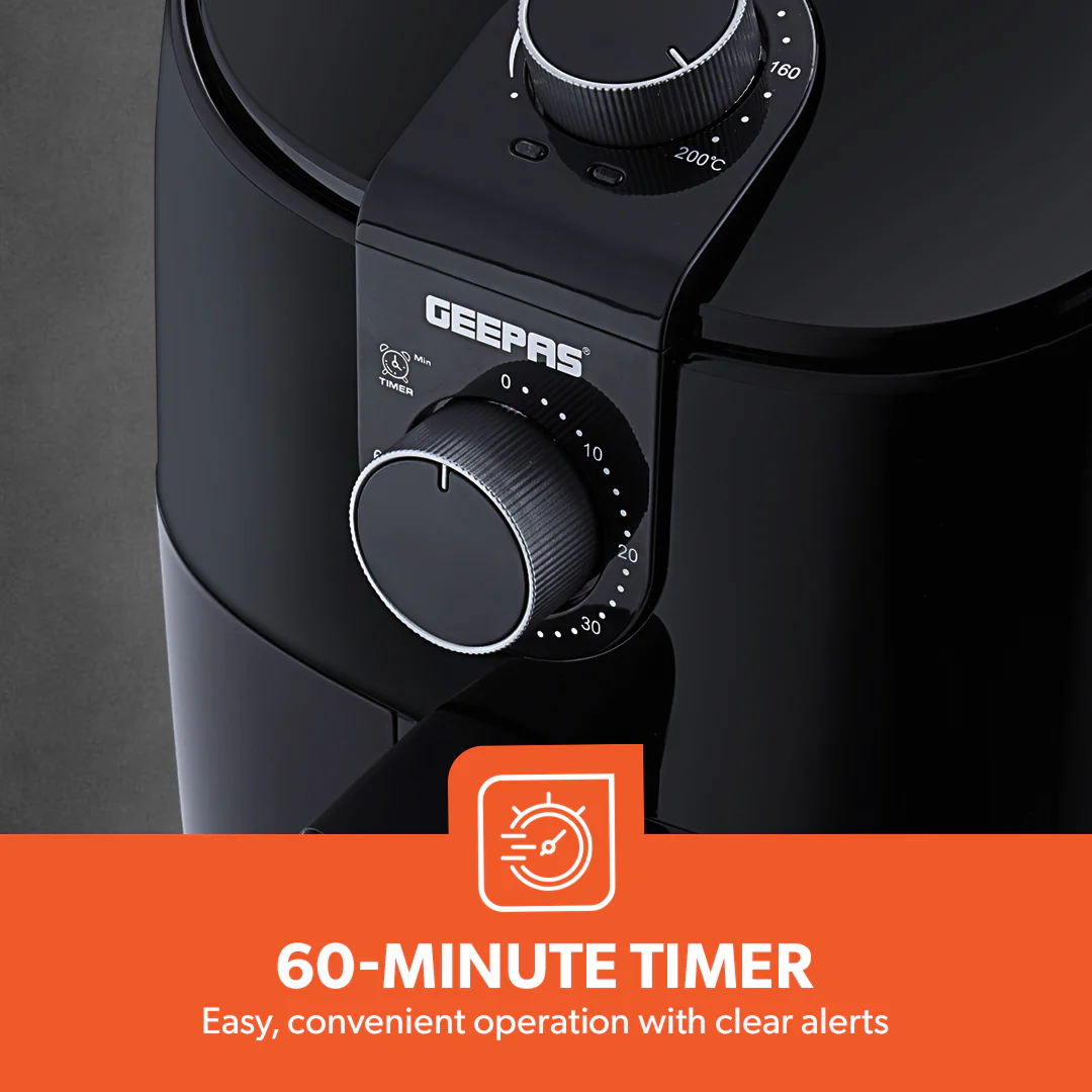 Geepas GAF37550 4 Litre Air Fryer | 1500W Vortex Rapid Air Technology for Faster Cooking| Less Oil Frying | Adjustable Temperature Control |  Family Size Air Fryer - Image 4