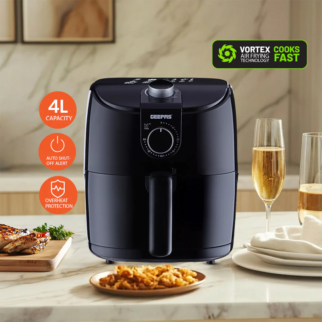 Geepas GAF37550 4 Litre Air Fryer | 1500W Vortex Rapid Air Technology for Faster Cooking| Less Oil Frying | Adjustable Temperature Control |  Family Size Air Fryer - Image 6