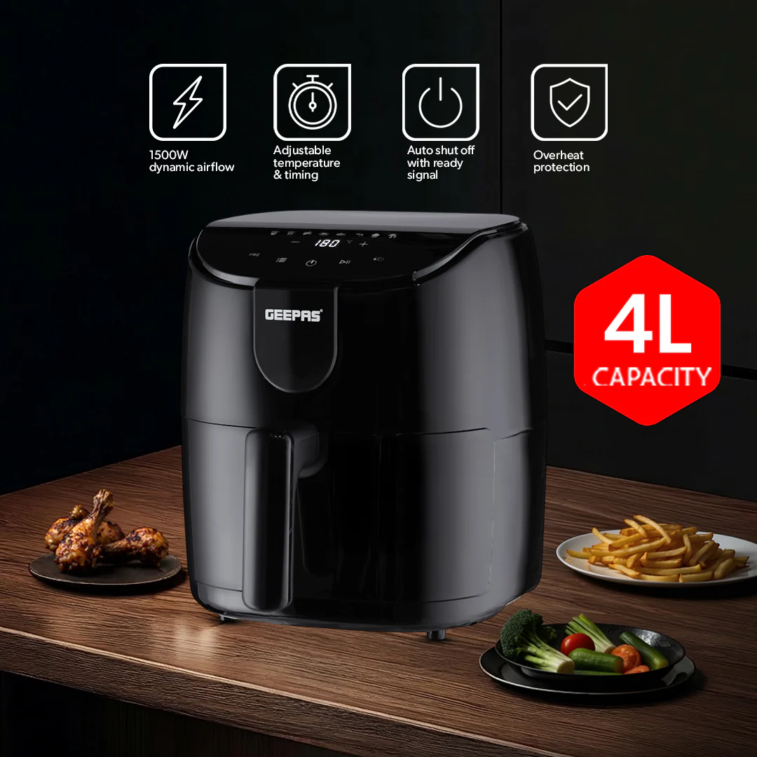 Geepas GAF37551 4L Digital Air Fryer 1500W | Rapid Air Vortex Technology | Oil Free Fryer with Touch Control | Auto Shut Off | Overheat Protection & Non Stick Basket - Image 3