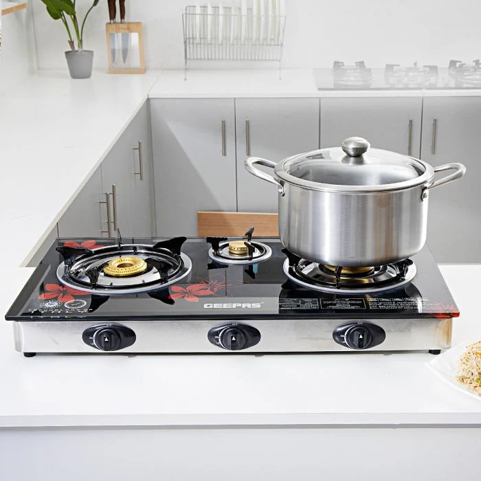 Geepas Gas Cooker GK6759 | 3 Burner Gas Stove with Auto Ignition| Durable Stainless Steel Body| Heavy-Duty Cast Iron Burners| 60% Gas Saving Technology| 2 Years Warranty - Image 3