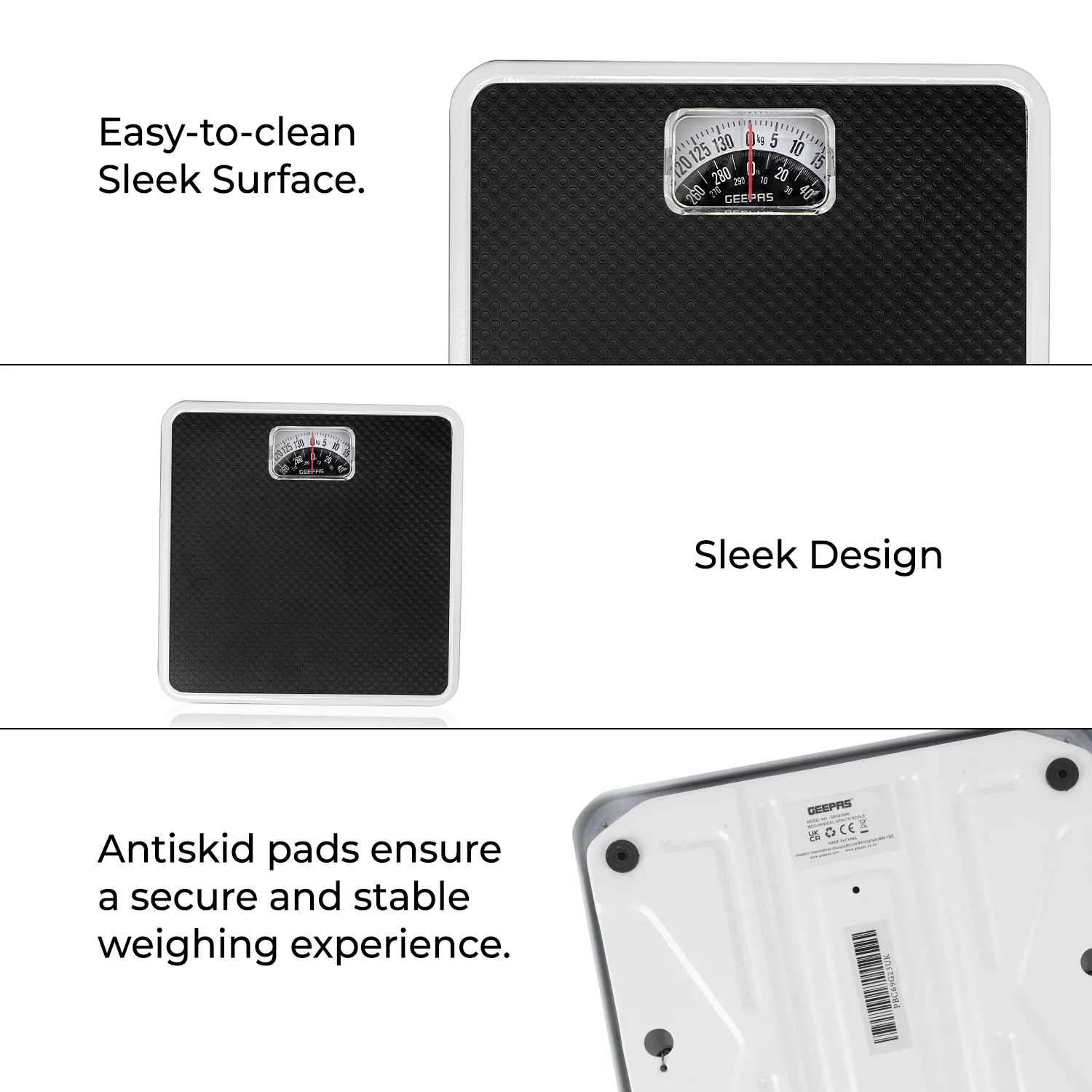 Geepas Mechanical Health Scale-GBS4169N /Multi-Purpose Weighing Machine /High Precision, Calibration Wheel/130 kg Capacity, with Step-On Technology/Black,2 Years Warranty - Image 6