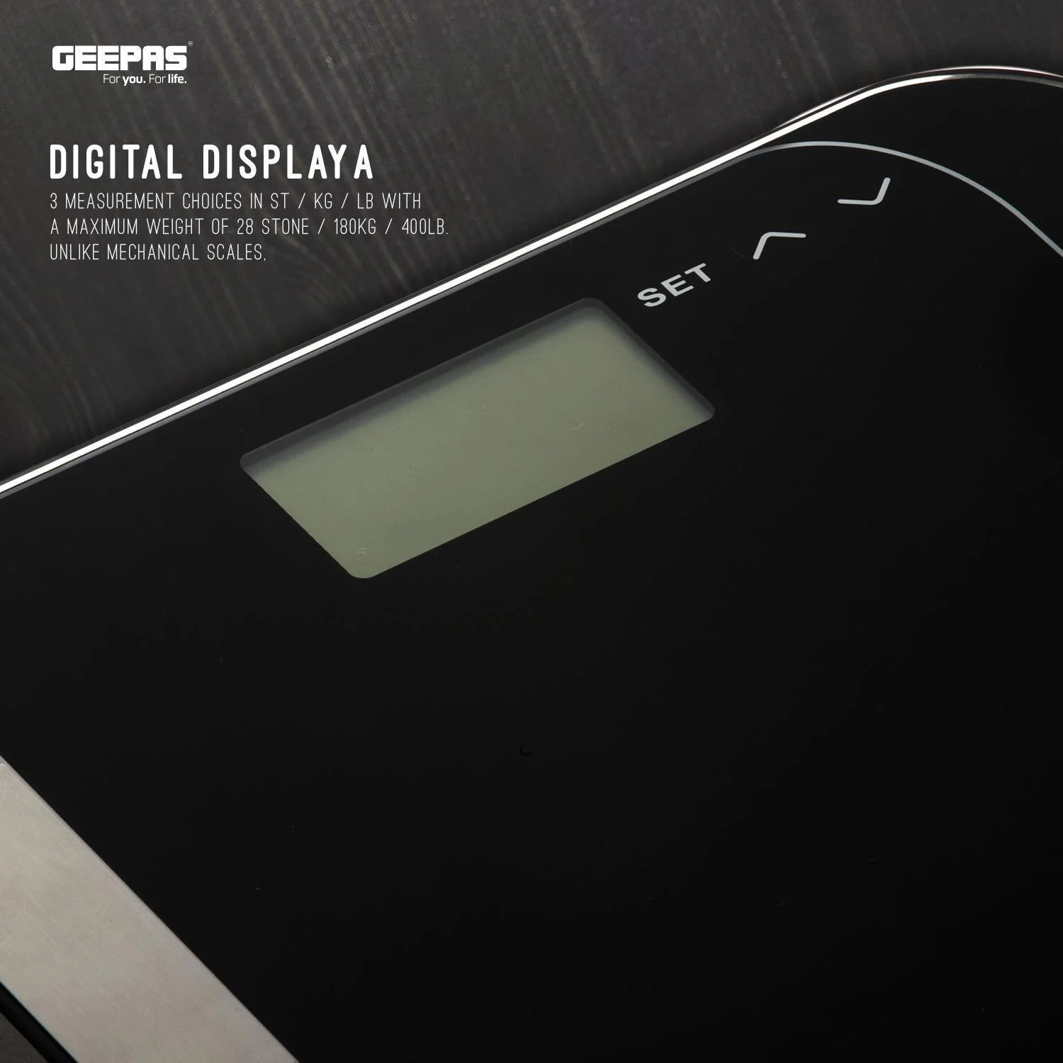 Geepas GBS46506UK Digital Body Fat Scale | BIA Technology| LCD Display| 180Kg Capacity| Measures Fat, Water, Muscle, Bone & BMI| Auto On/Off| Super Slim  Glass Design - Image 5