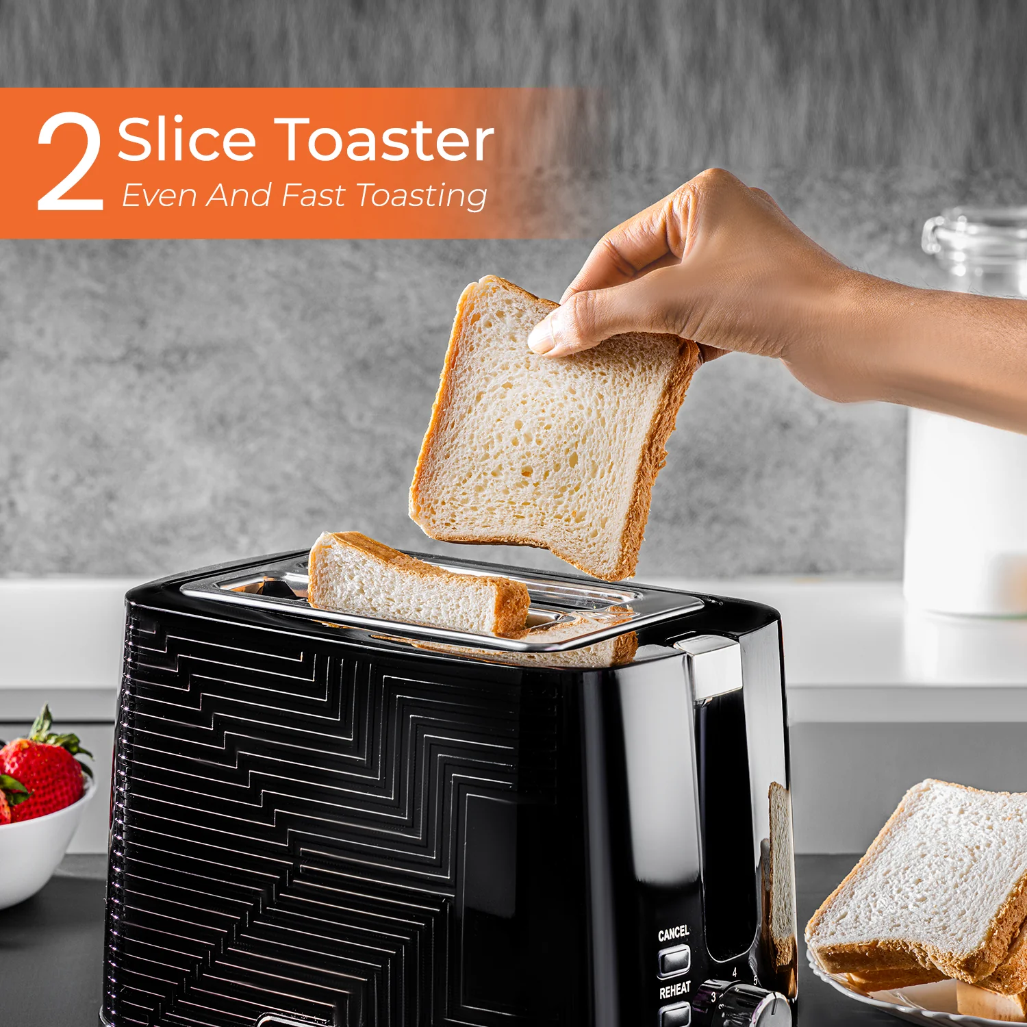 Geepas GBT36554UK-BK 2 Slice Bread Toaster 900W | 7 Browning Settings|  Reheat & Defrost Functions | Auto Cut-Off Safety | Removable Crumb Tray and 2 Year Warranty - Image 4