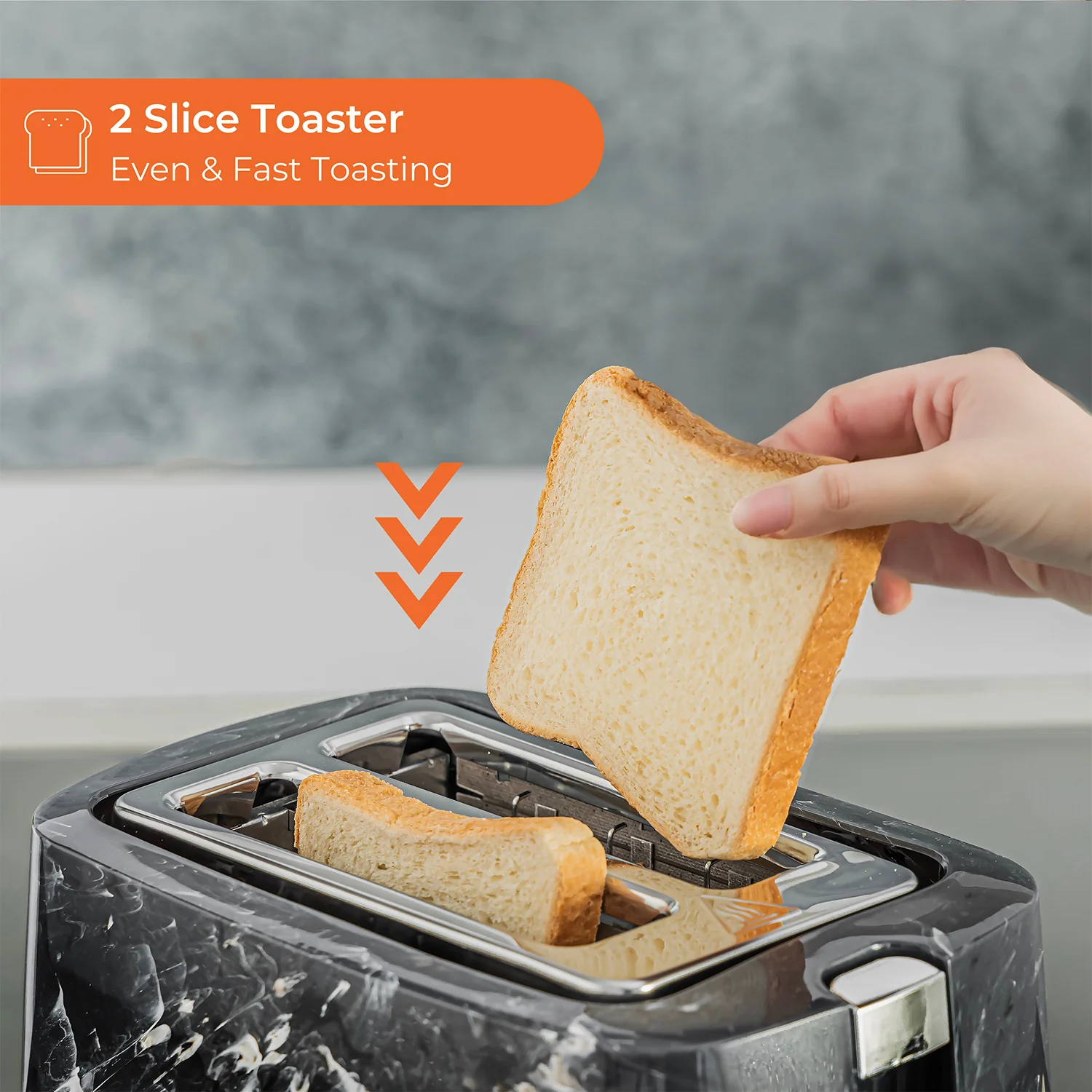 Geepas GBT36555UK-BK 2 Slice Bread Toaster 900W | 7 Browning Settings | Removable Crumb Tray | Auto Cut-Off | Marble Finish | Compact Design & 2 Year Warranty - Image 5
