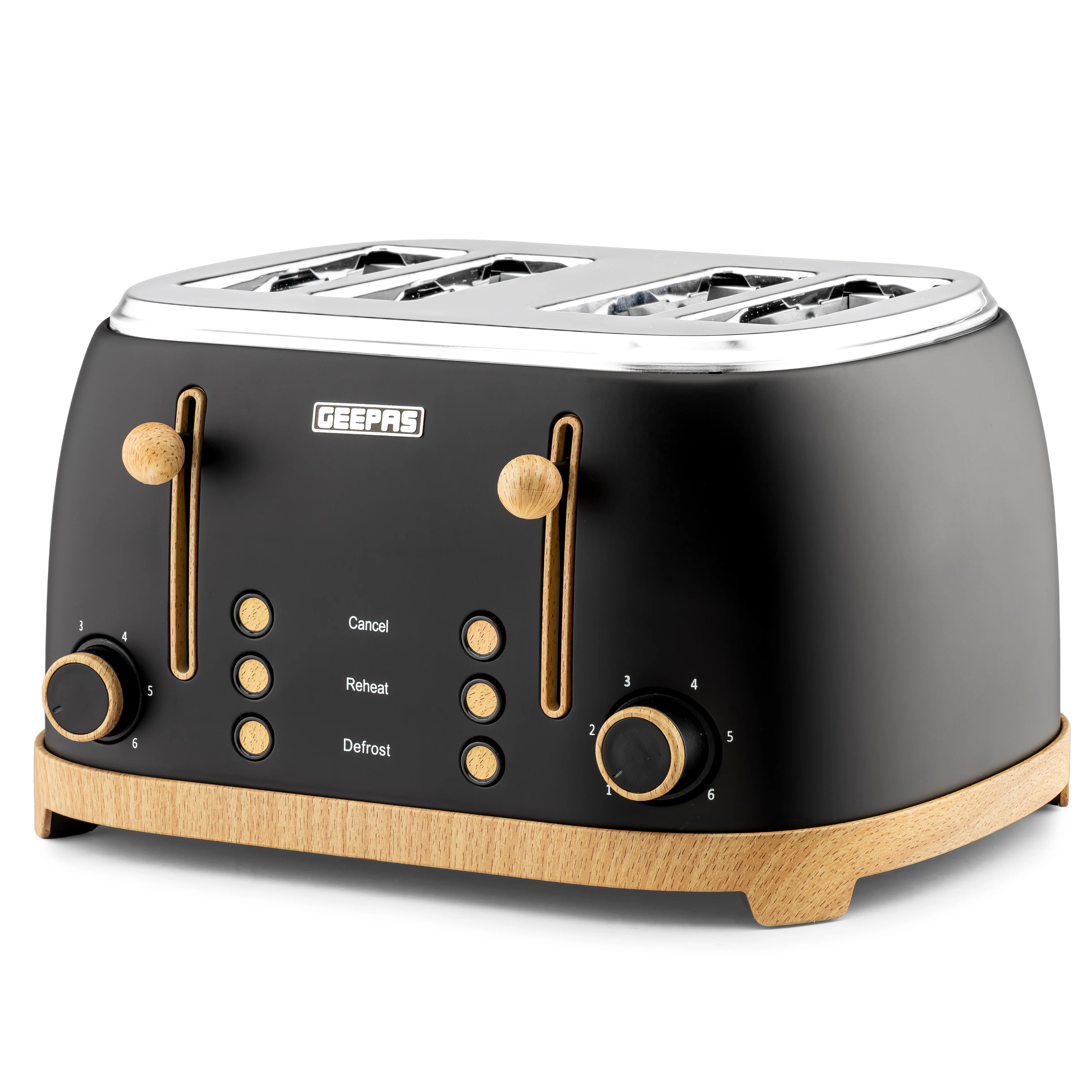 Geepas GBT36561UK-BK 4 Slice Toaster 1500W  Wood Effect Design | Dual Controls | 6 Browning Levels | Defrost, Reheat & Cancel Function | Stylish  NordiQ Collection - Image 2