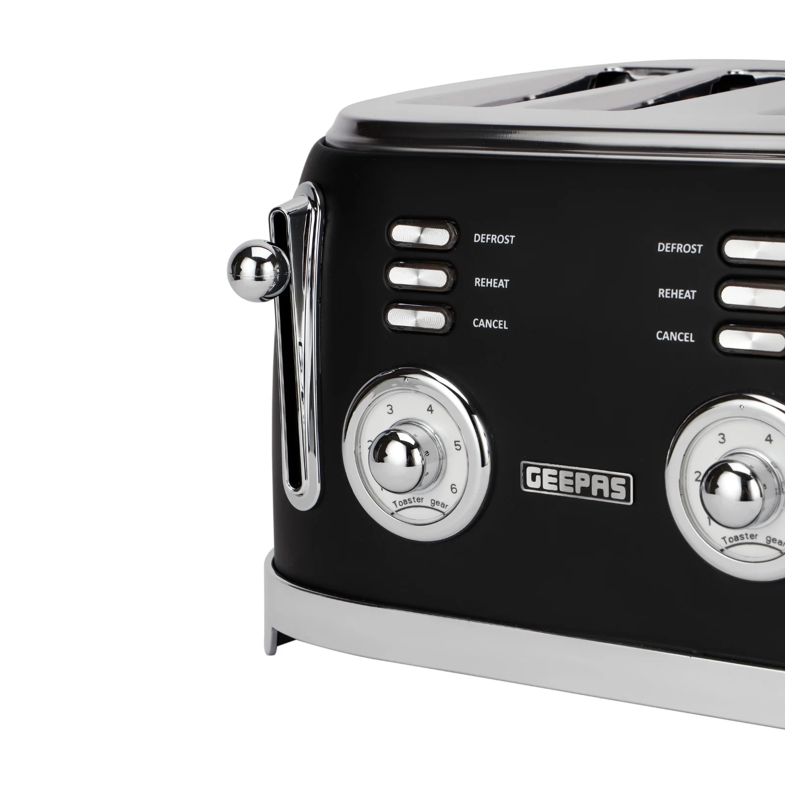 Geepas GBT36564UK-BK 4 Slice Toaster | Powerful 1500W Metal Body | 6 Browning Levels | Removable Crumb Tray | Defrost, Reheat & Cancel Functions with Cord Storage - Image 4