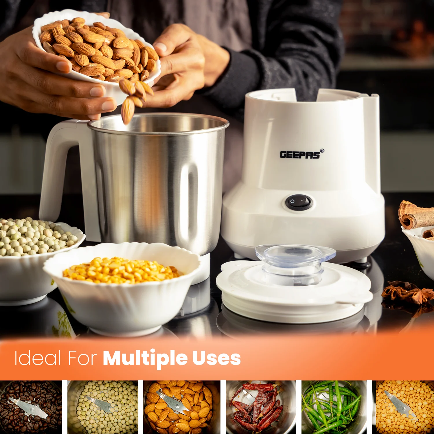 Geepas GCC6105 Food Processor | 450W |  Overheat Protection | Stainless Steel Bowl & Cutting Blade| Pulse Control | Grinder for Spices, Coffee Beans, Nuts & Dried Fruits - Image 5