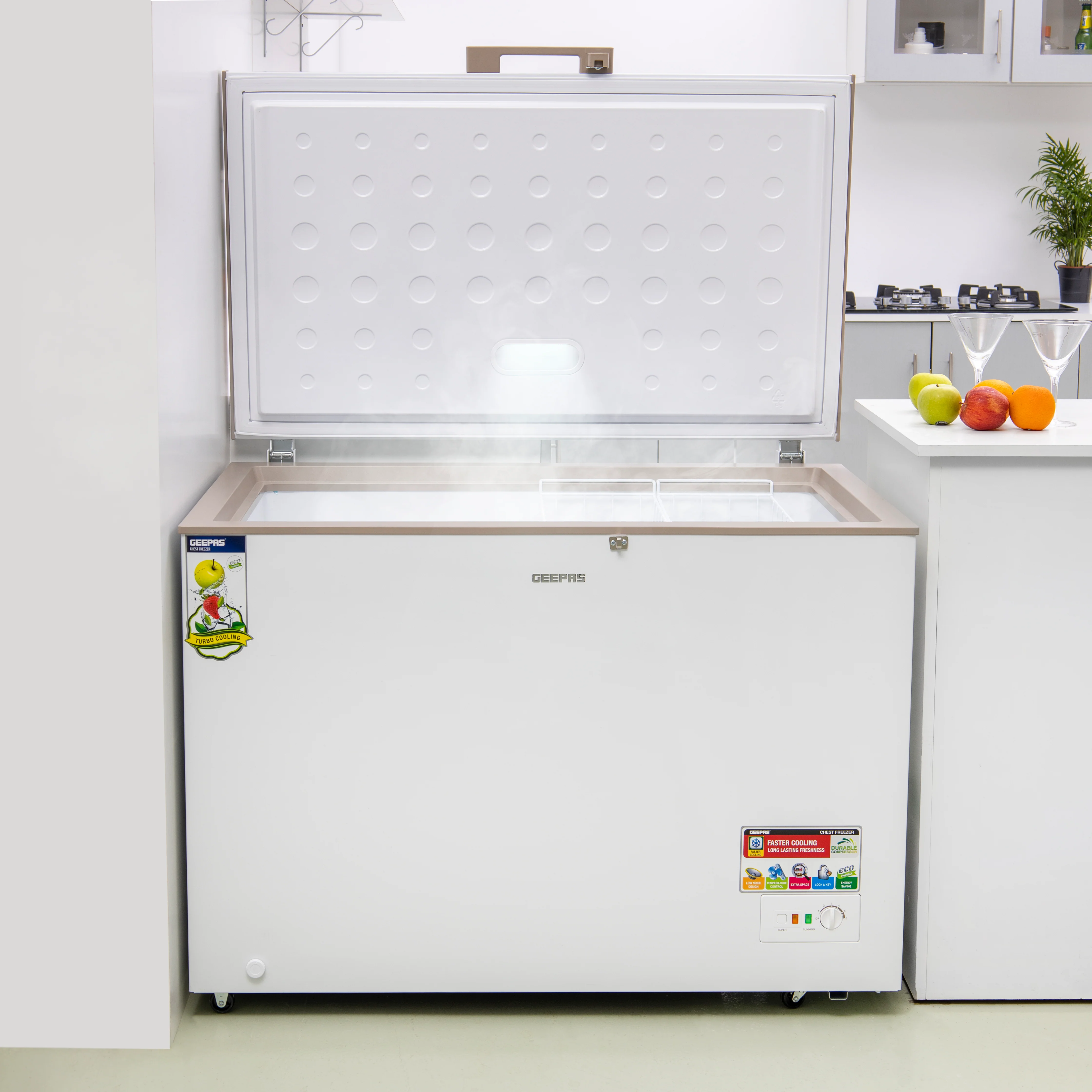 Geepas GCF3506WAH Chest Freezer | 350L Large Capacity Deep Freezer with 155W Powerful Motor| LED Light| Adjustable Thermostat| Low Noise Operation  | 1-Year Warranty - Image 3