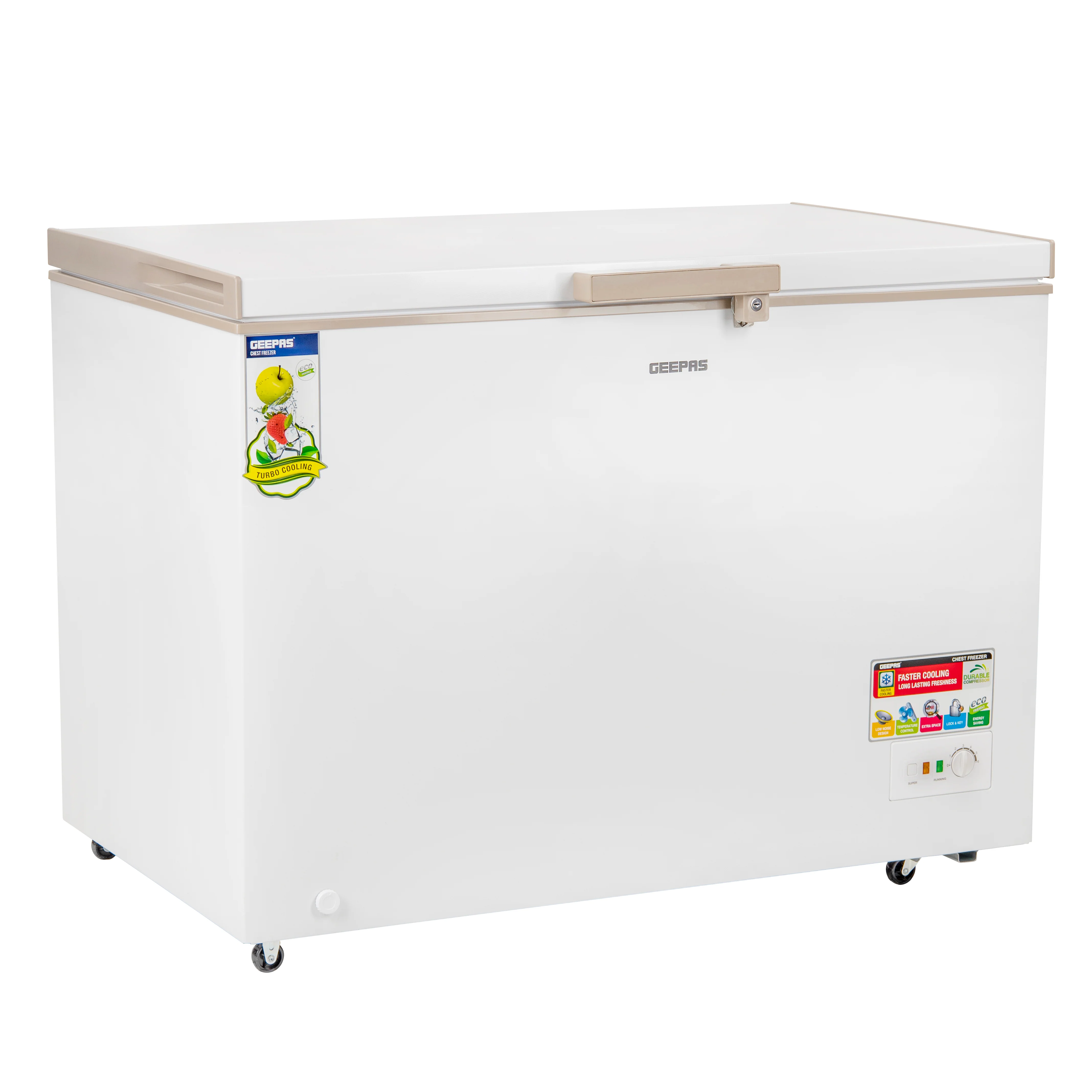Geepas GCF4106WAH  Chest Freezer | 410L Capacity| 180W Power Efficient Freezer| LED Light |Lock & Key| Adjustable Thermostat|  High-Efficiency Cooling| 1-Year Warranty| - Image 3