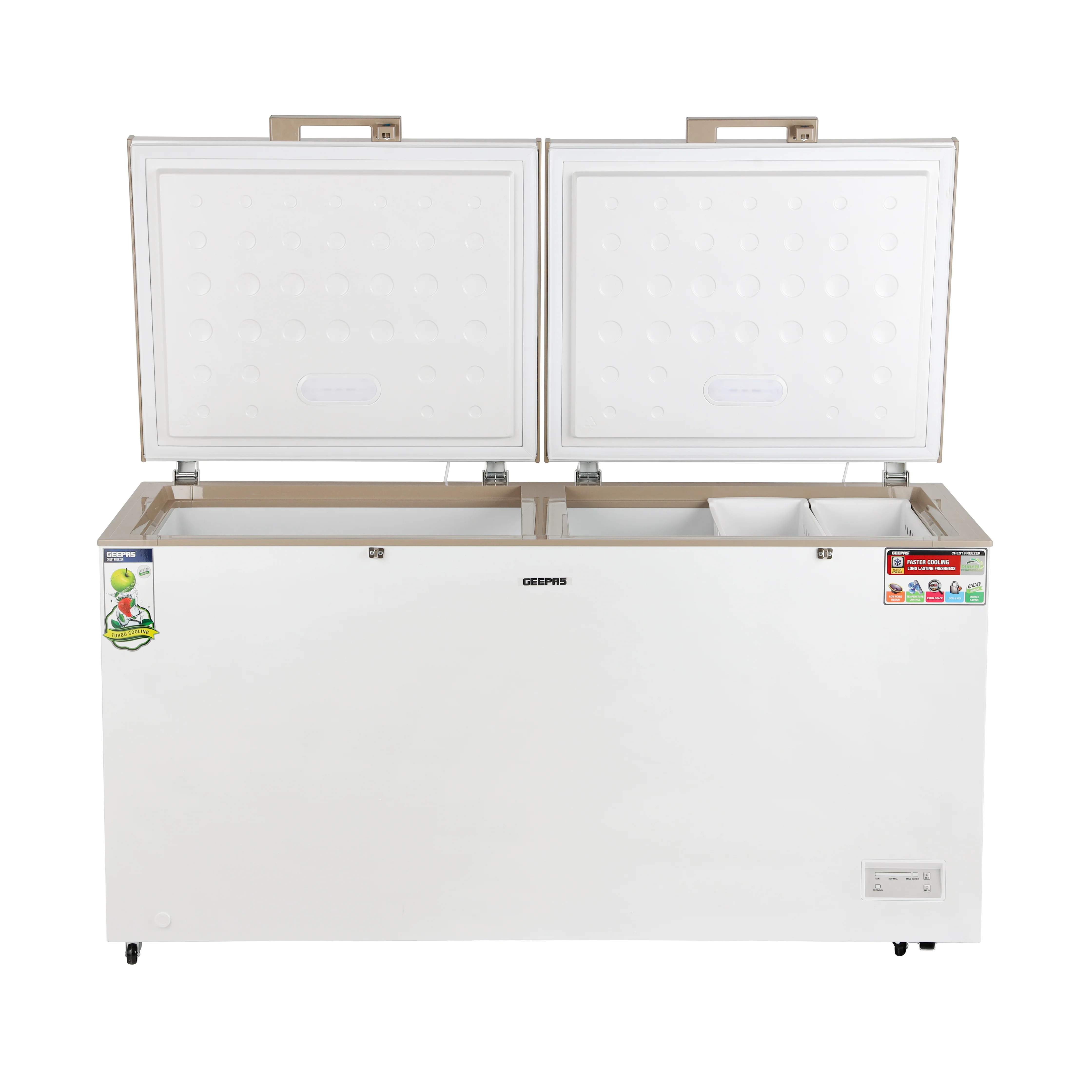Geepas GCF55019WAH 550L Chest Freezer | Turbo Cooling | LED Light | Adjustable Thermostat | Lock & Key | 100% HCF Free | High-Efficiency Cooling | 1-Year Warranty - Image 3