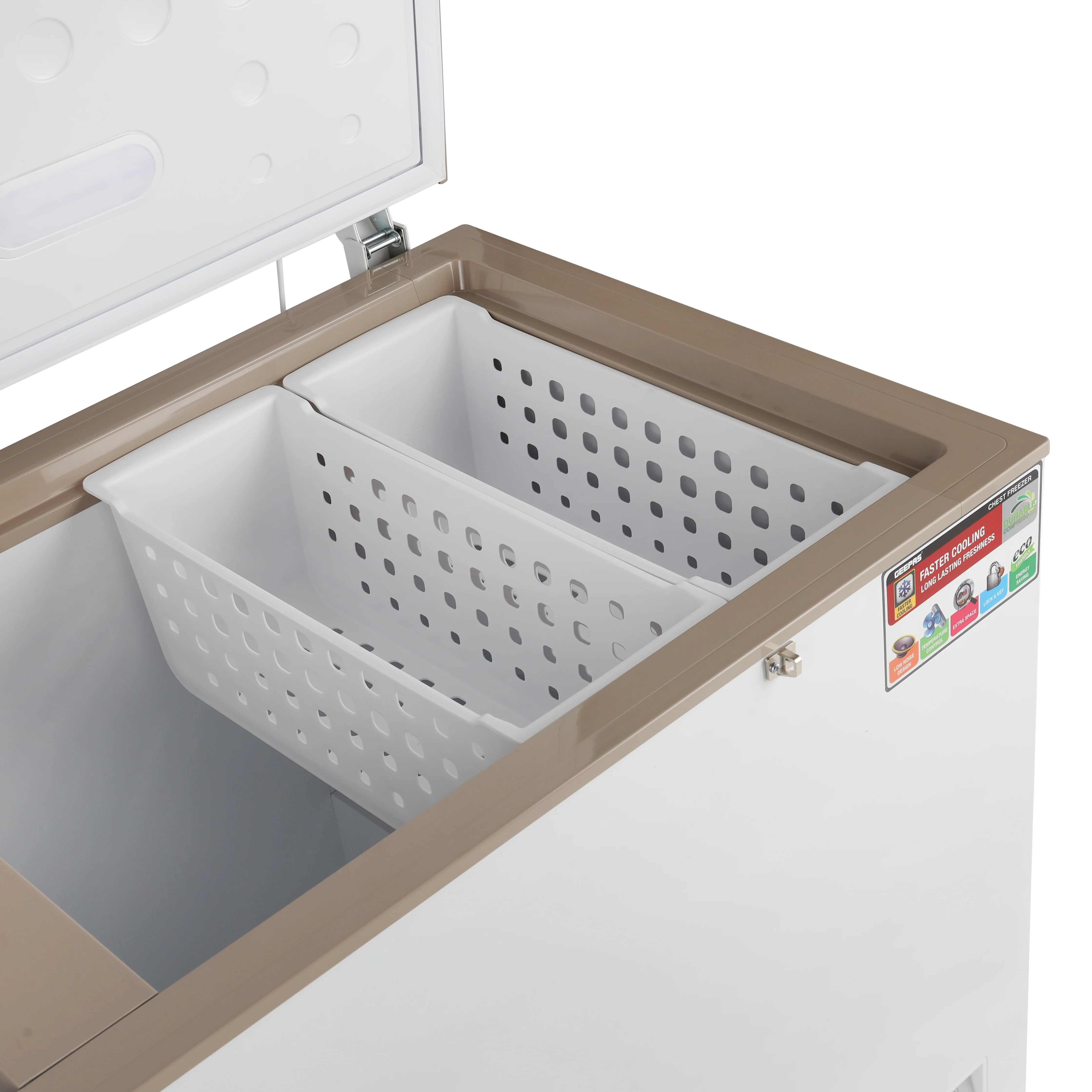 Geepas GCF55019WAH 550L Chest Freezer | Turbo Cooling | LED Light | Adjustable Thermostat | Lock & Key | 100% HCF Free | High-Efficiency Cooling | 1-Year Warranty - Image 6