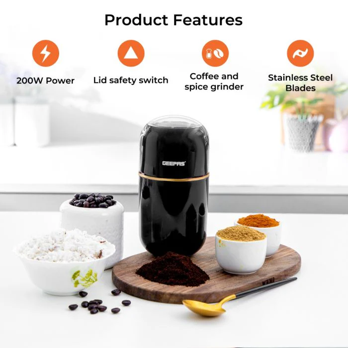 Geepas GCG41023 Coffee Grinder | 200W Copper Motor | 80g Capacity| Stainless Steel Double Blades| Safety Lock | Perfect Spice & Coffee Bean Grinder | 2 Years Warranty - Image 3