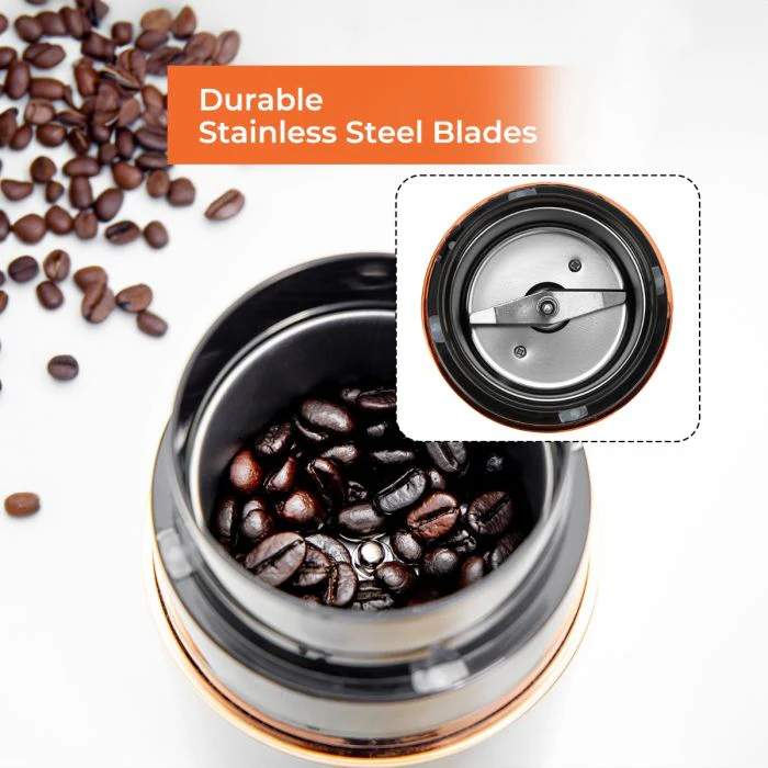 Geepas GCG41023 Coffee Grinder | 200W Copper Motor | 80g Capacity| Stainless Steel Double Blades| Safety Lock | Perfect Spice & Coffee Bean Grinder | 2 Years Warranty - Image 4