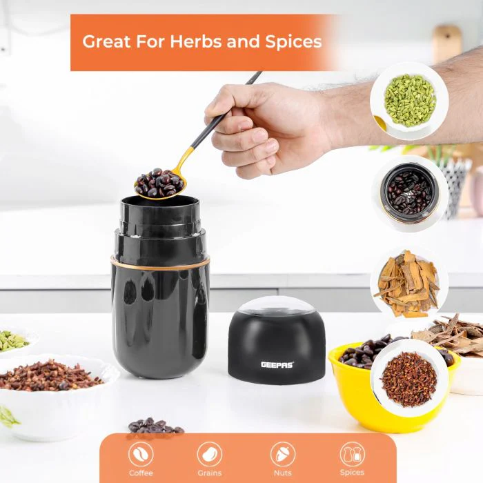 Geepas GCG41023 Coffee Grinder | 200W Copper Motor | 80g Capacity| Stainless Steel Double Blades| Safety Lock | Perfect Spice & Coffee Bean Grinder | 2 Years Warranty - Image 5