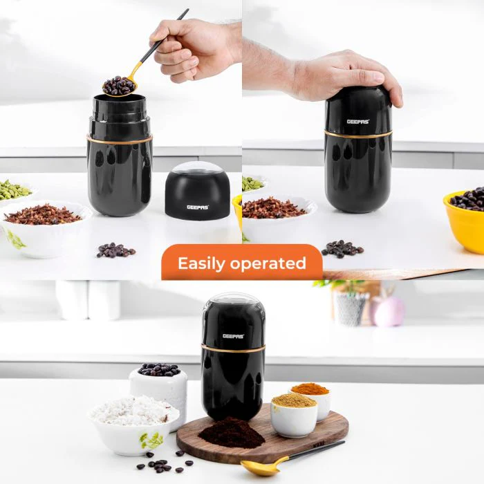 Geepas GCG41023 Coffee Grinder | 200W Copper Motor | 80g Capacity| Stainless Steel Double Blades| Safety Lock | Perfect Spice & Coffee Bean Grinder | 2 Years Warranty - Image 6