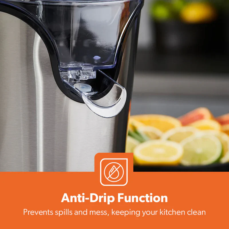 Geepas GCJ46013UK Citrus Juicer |Durable Stainless Steel Housing |Anti-Drip Spout for Mess-Free Serving |2 Cone Design |Anti-Dust Cover | 100W |Orange & Lemon Juice Maker - Image 10