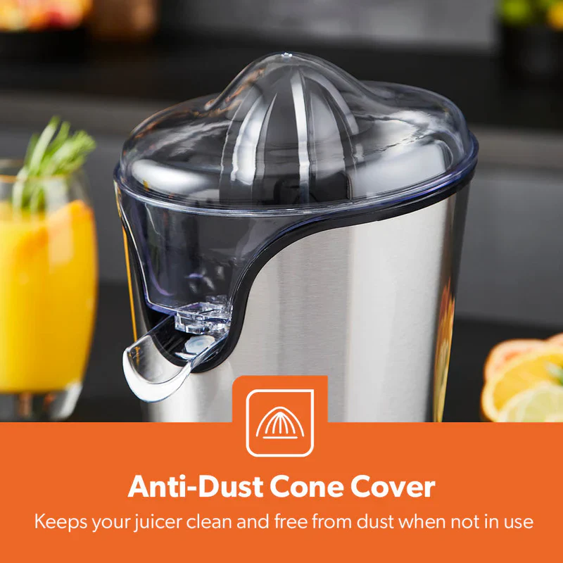 Geepas GCJ46013UK Citrus Juicer |Durable Stainless Steel Housing |Anti-Drip Spout for Mess-Free Serving |2 Cone Design |Anti-Dust Cover | 100W |Orange & Lemon Juice Maker - Image 11