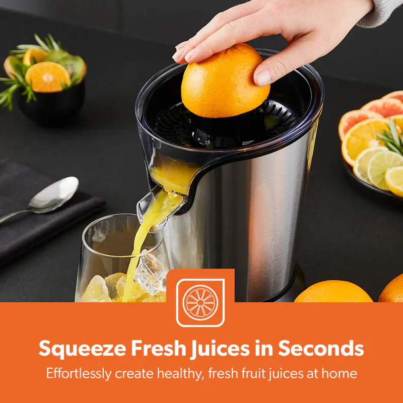 Geepas GCJ46013UK Citrus Juicer |Durable Stainless Steel Housing |Anti-Drip Spout for Mess-Free Serving |2 Cone Design |Anti-Dust Cover | 100W |Orange & Lemon Juice Maker - Image 4