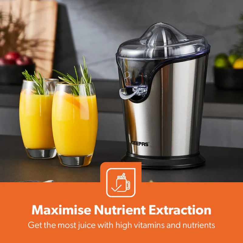 Geepas GCJ46013UK Citrus Juicer |Durable Stainless Steel Housing |Anti-Drip Spout for Mess-Free Serving |2 Cone Design |Anti-Dust Cover | 100W |Orange & Lemon Juice Maker - Image 5