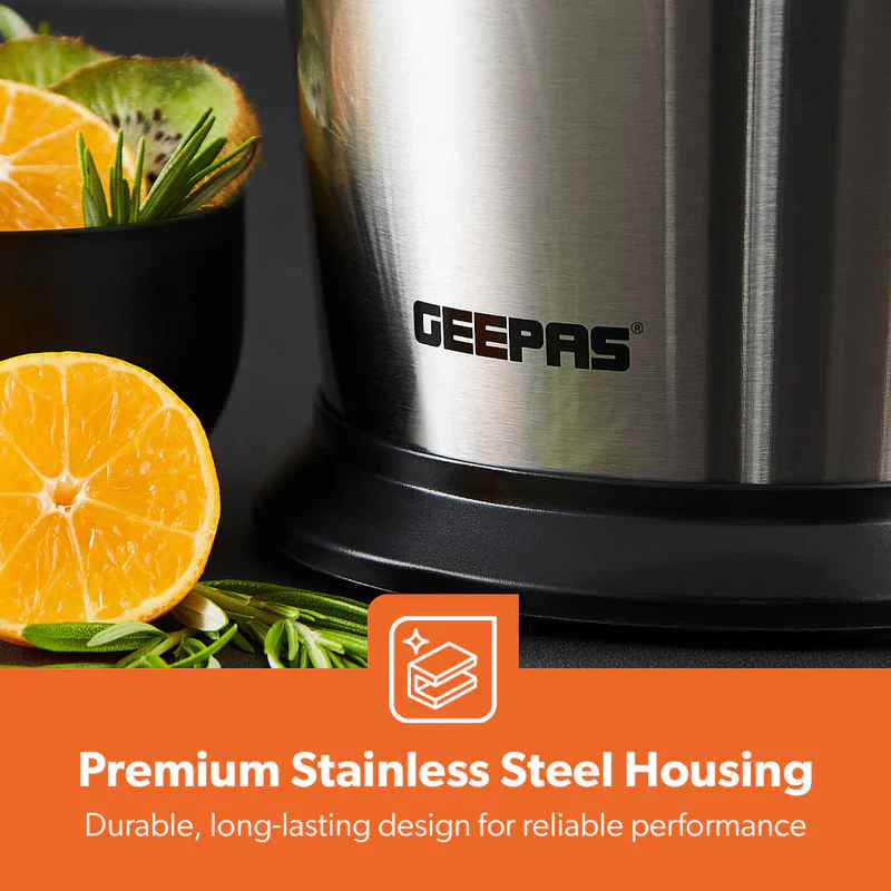 Geepas GCJ46013UK Citrus Juicer |Durable Stainless Steel Housing |Anti-Drip Spout for Mess-Free Serving |2 Cone Design |Anti-Dust Cover | 100W |Orange & Lemon Juice Maker - Image 8