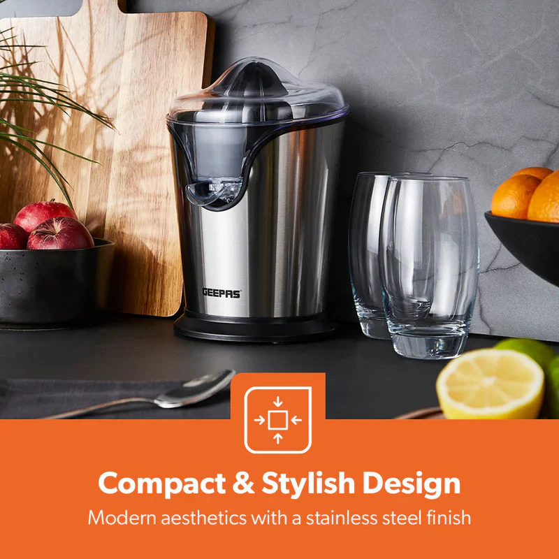Geepas GCJ46013UK Citrus Juicer |Durable Stainless Steel Housing |Anti-Drip Spout for Mess-Free Serving |2 Cone Design |Anti-Dust Cover | 100W |Orange & Lemon Juice Maker - Image 9