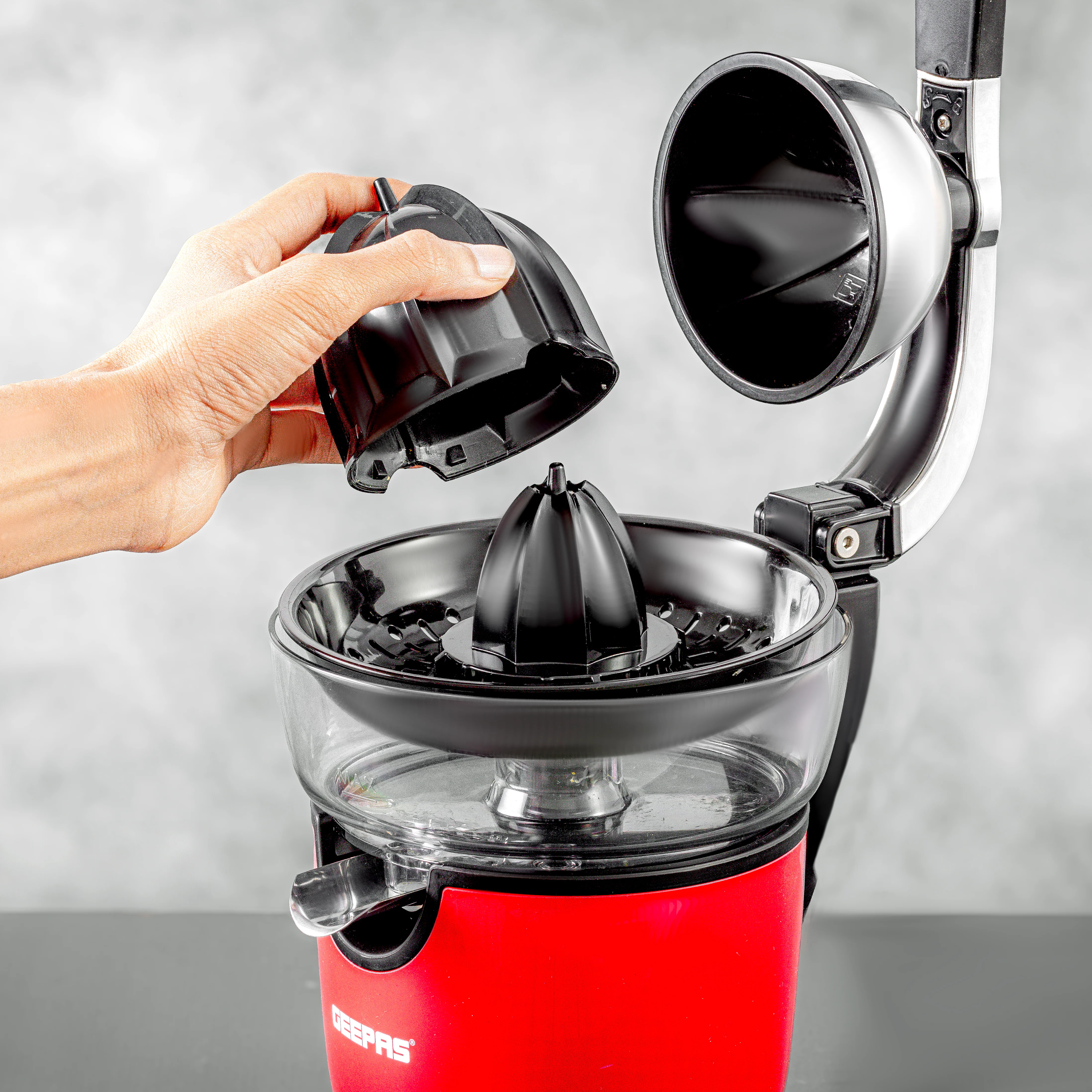 Geepas GCJ46021 Stainless Steel Citrus Juicer | For Oranges, Lemons & More | 2 Cones | Filter Basket | Transparent Collector | Easy Clean |  2Year Warranty - Image 3
