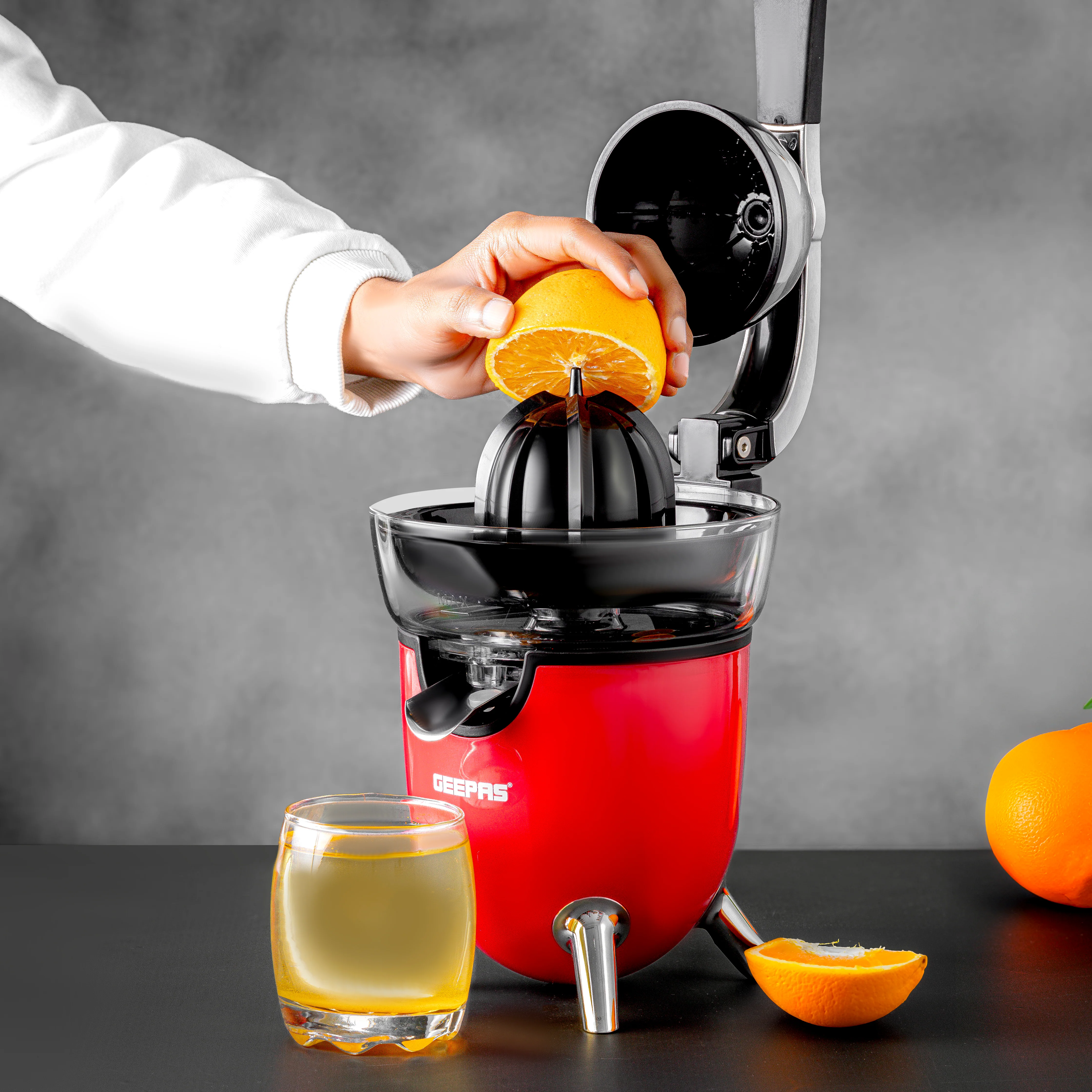 Geepas GCJ46021 Stainless Steel Citrus Juicer | For Oranges, Lemons & More | 2 Cones | Filter Basket | Transparent Collector | Easy Clean |  2Year Warranty - Image 4