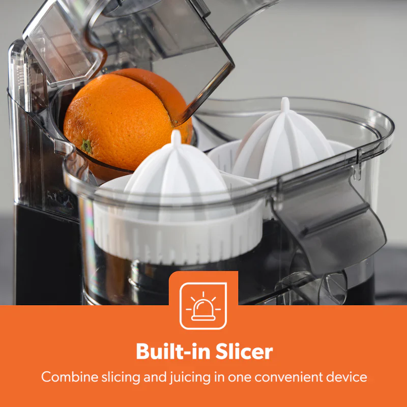 Geepas GCJ5347 Dual Head Citrus Juicer | Built-in Slicer for Easy Fruit Preparation | Strength Control & One-Press Operation | 100W| Fresh Juice Maker |2 Years Warranty - Image 3
