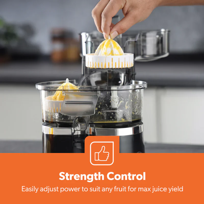 Geepas GCJ5347 Dual Head Citrus Juicer | Built-in Slicer for Easy Fruit Preparation | Strength Control & One-Press Operation | 100W| Fresh Juice Maker |2 Years Warranty - Image 5