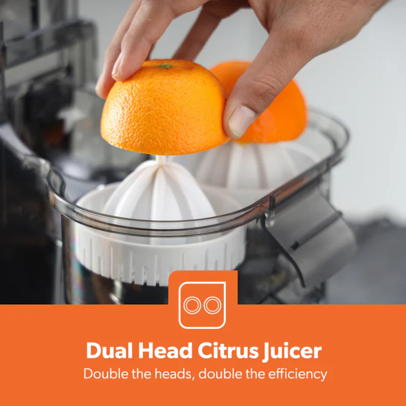 Geepas GCJ5347 Dual Head Citrus Juicer | Built-in Slicer for Easy Fruit Preparation | Strength Control & One-Press Operation | 100W| Fresh Juice Maker |2 Years Warranty - Image 6