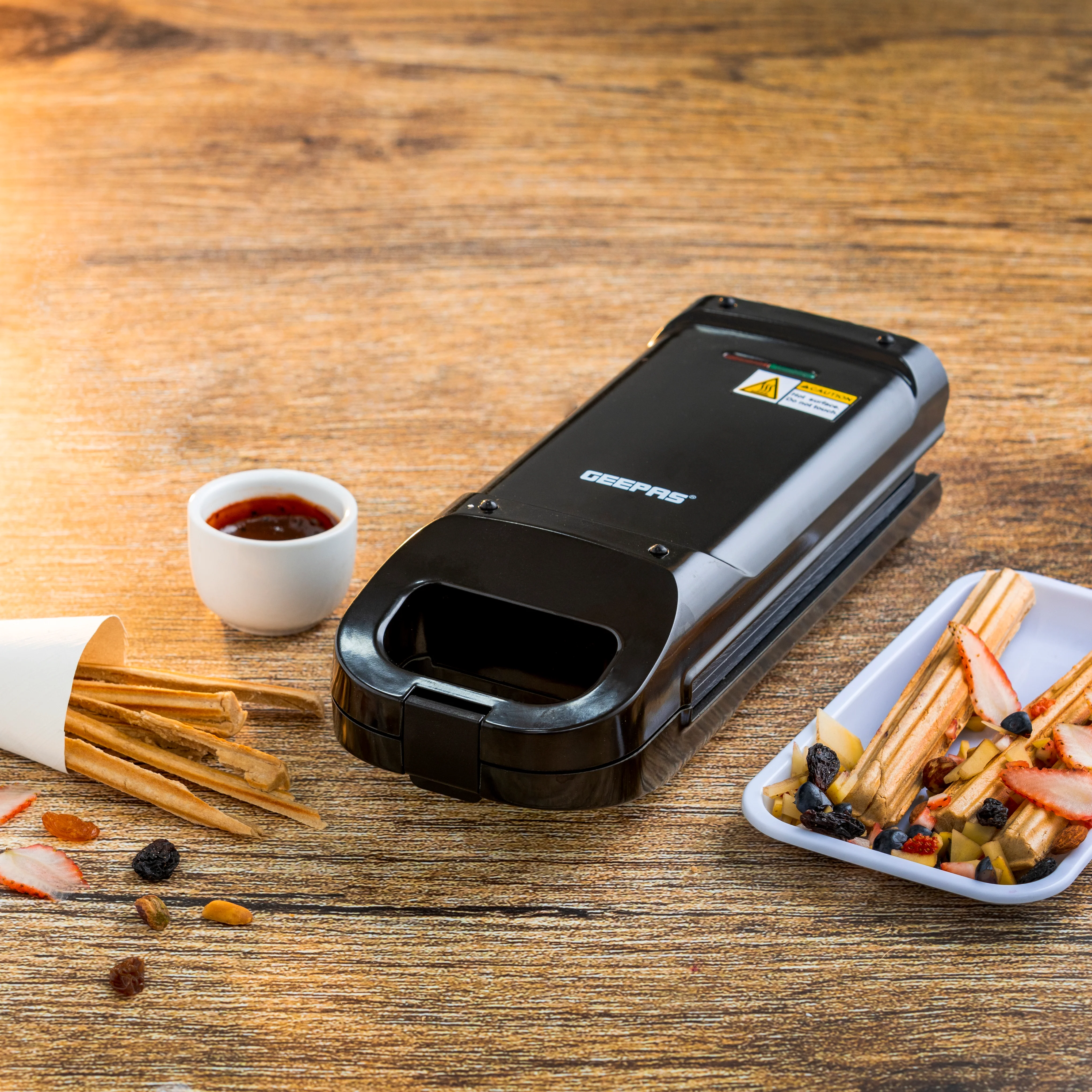 Geepas GCM36540 Churros Maker | 750W  | Non-Stick Plates for Easy Cleaning | Thermostat Controlled Temperature | Power & Ready Indicator Lights | 2-Year Warranty - Image 3