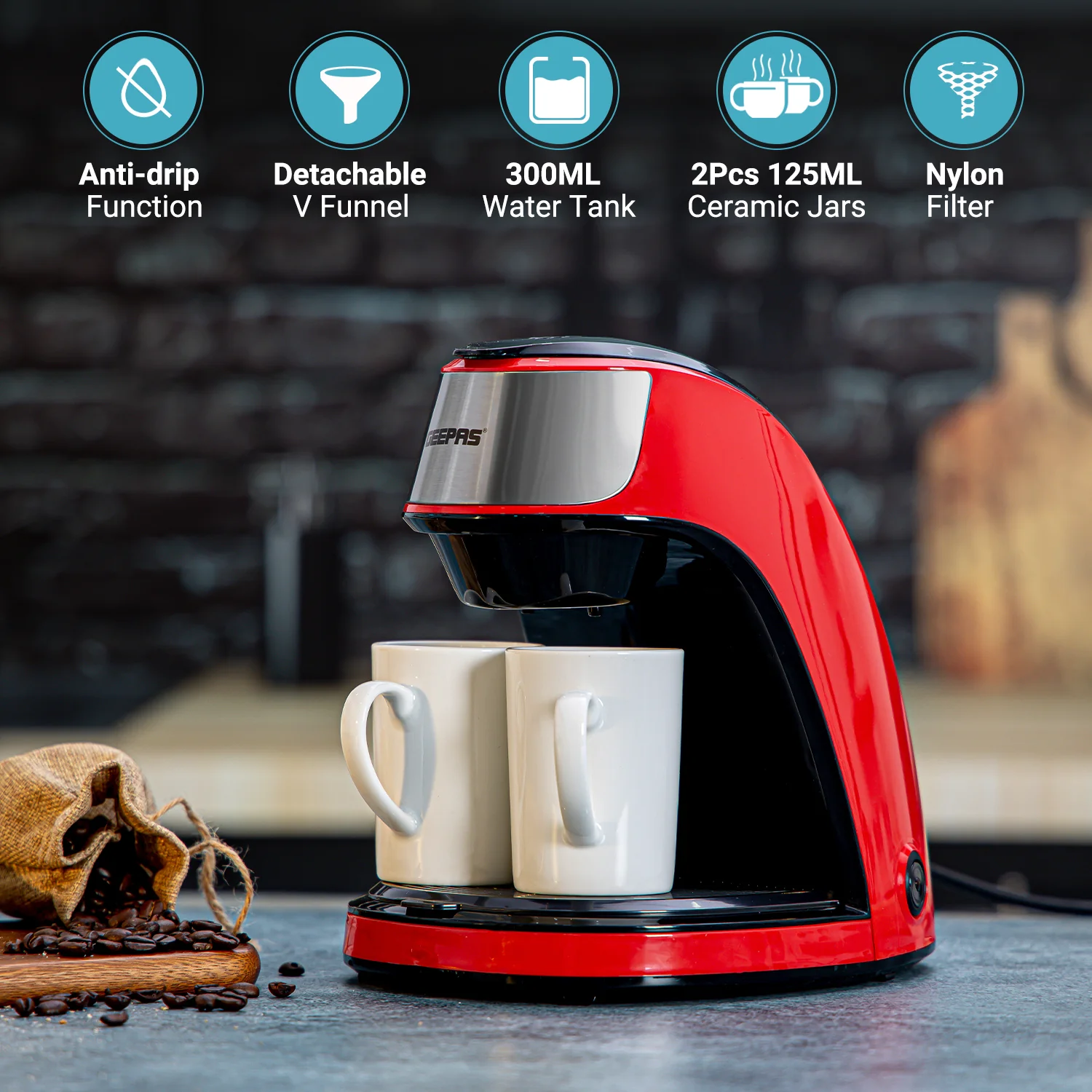 Geepas GCM41508 Coffee Maker | 450W Compact Coffee Machine with Transparent Water Tank| Anti-Drip Function| On/Off Switch| Filter Basket| Easy Cleaning & Durable Design - Image 3