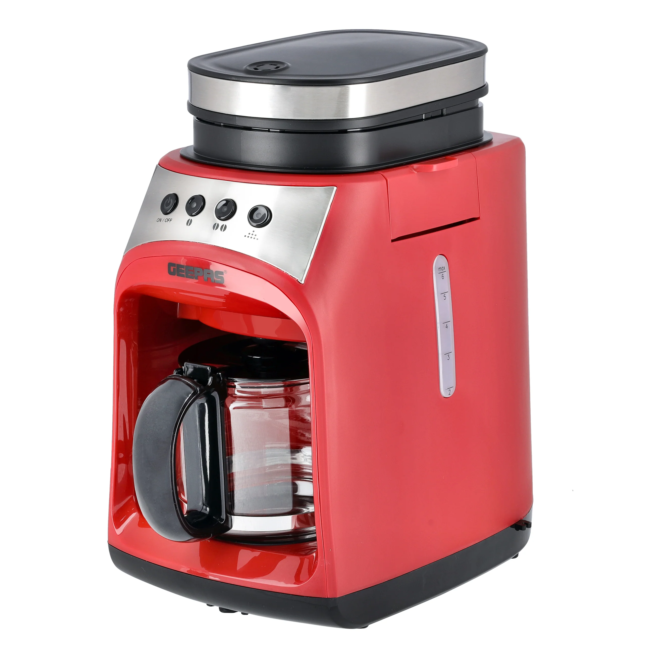 Geepas GCM41512 Grind & Drip Coffee Maker | 0.6L Capacity | Metallic Flat Burr Grinder | Adjustable Grind Settings | Anti-Drip Function, and 4-Cup Brewing Design - Image 3