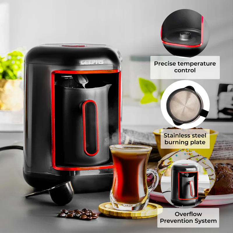 Turkish Coffee Maker, Overflow Prevention System, GCM41515|Plastic Materials with Stainless Steel Heat Plate | 4 Cups Coffee Maker with Sound Alarm System & Auto-Shut Off - Image 4
