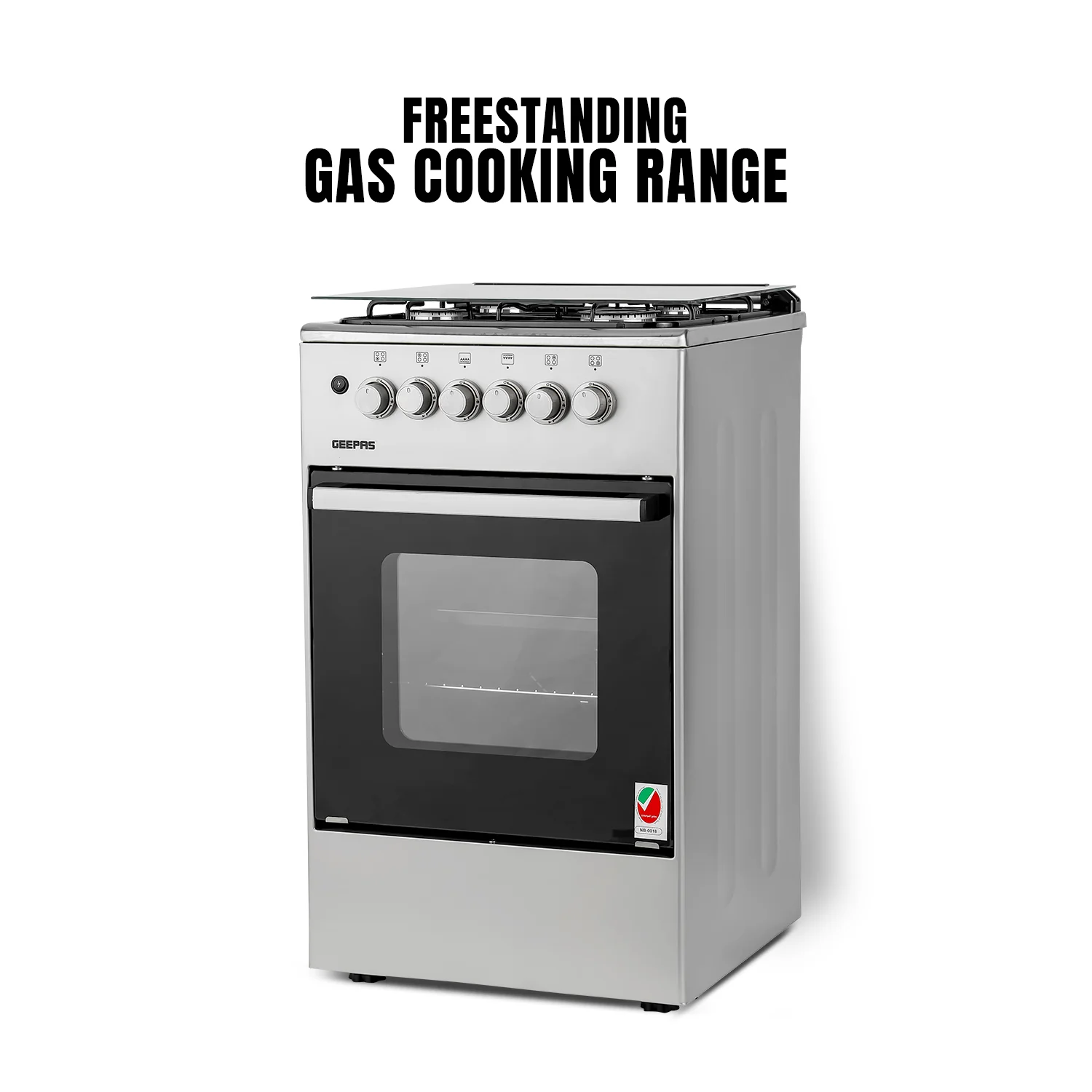 Geepas GCR5555 50x50 Gas Cooking Range | Free Standing Design with Full Safety System 6 Knobs | 4 Gas Burners & Durable Inox Top Table | Gas Oven with Grill Function - Image 7