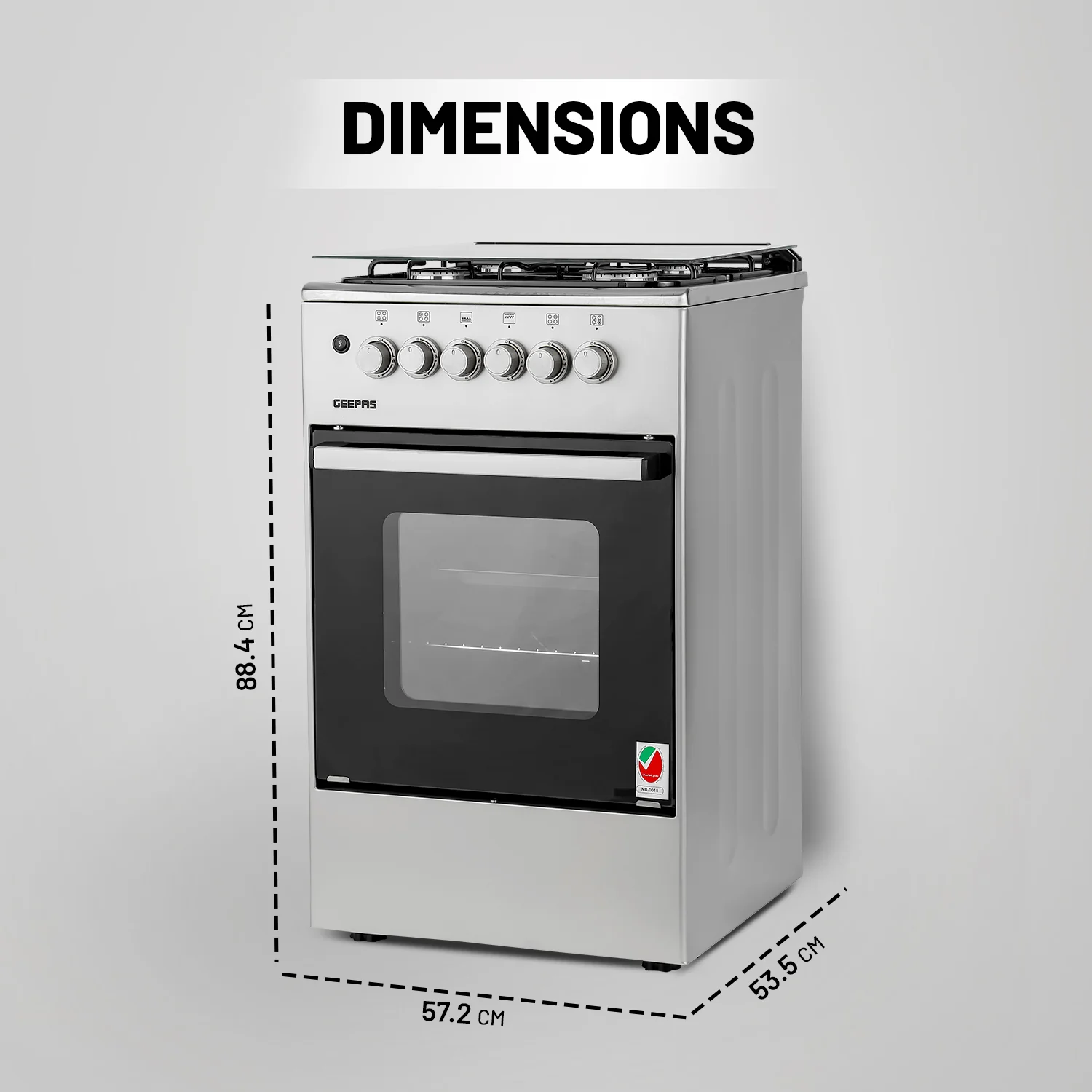 Geepas GCR5555 50x50 Gas Cooking Range | Free Standing Design with Full Safety System 6 Knobs | 4 Gas Burners & Durable Inox Top Table | Gas Oven with Grill Function - Image 8