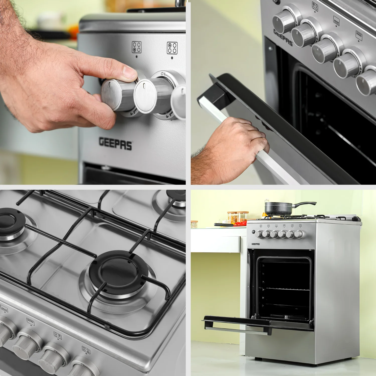 Geepas GCR5555 50x50 Gas Cooking Range | Free Standing Design with Full Safety System 6 Knobs | 4 Gas Burners & Durable Inox Top Table | Gas Oven with Grill Function - Image 9