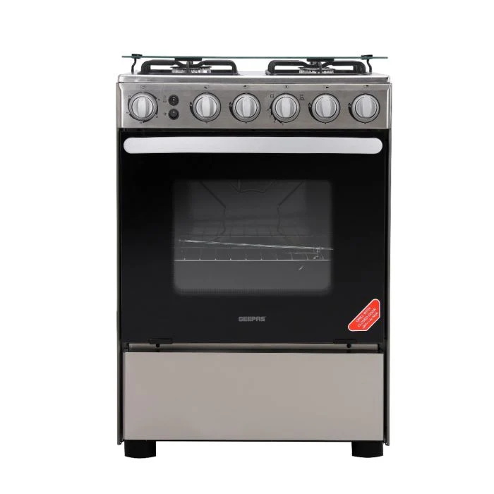 Geepas GCR6058 Cooking Range | 60x60cm | 4 Gas Burners with Electric Ignition| Oven Lamp| Timer & Rotisserie| Stainless Steel Housing| Double Glass Door| 1 Year Warranty - Image 3