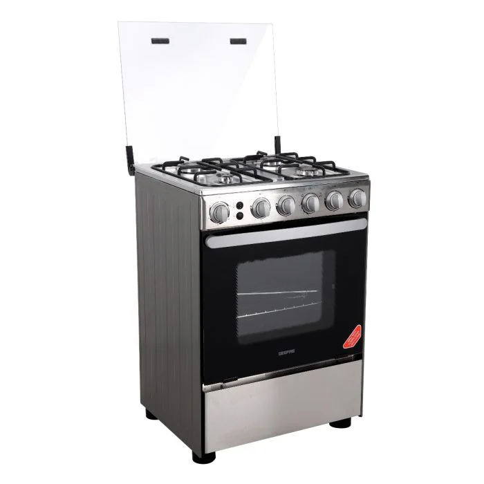 Geepas GCR6058 Cooking Range | 60x60cm | 4 Gas Burners with Electric Ignition| Oven Lamp| Timer & Rotisserie| Stainless Steel Housing| Double Glass Door| 1 Year Warranty - Image 4