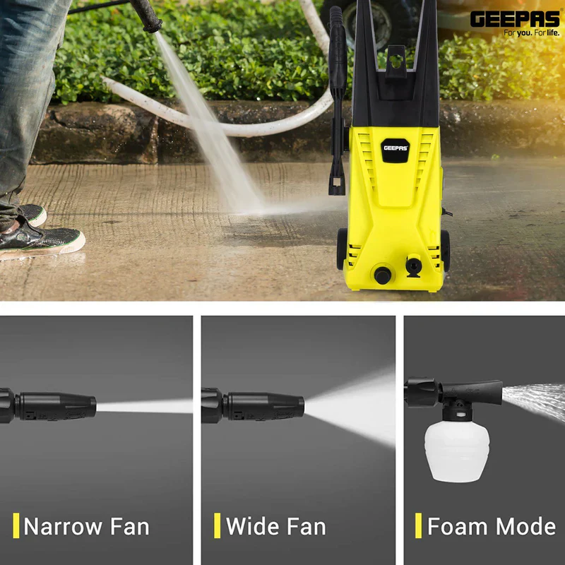 Geepas GCW19027 High Pressure Washer | 135BAR Powerful Cleaning Machine with 3000W Motor | 5M Hose & Cable | Detergent Bottle | Quick Connect System | Aluminium Pump - Image 4
