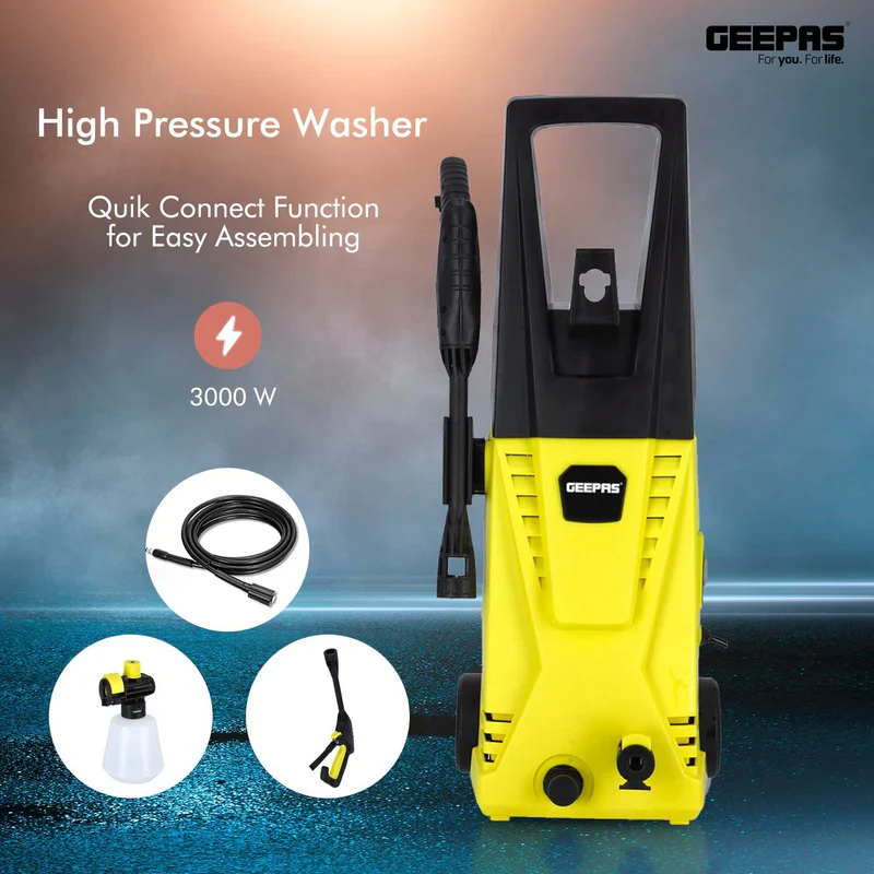 Geepas GCW19027 High Pressure Washer | 135BAR Powerful Cleaning Machine with 3000W Motor | 5M Hose & Cable | Detergent Bottle | Quick Connect System | Aluminium Pump - Image 5