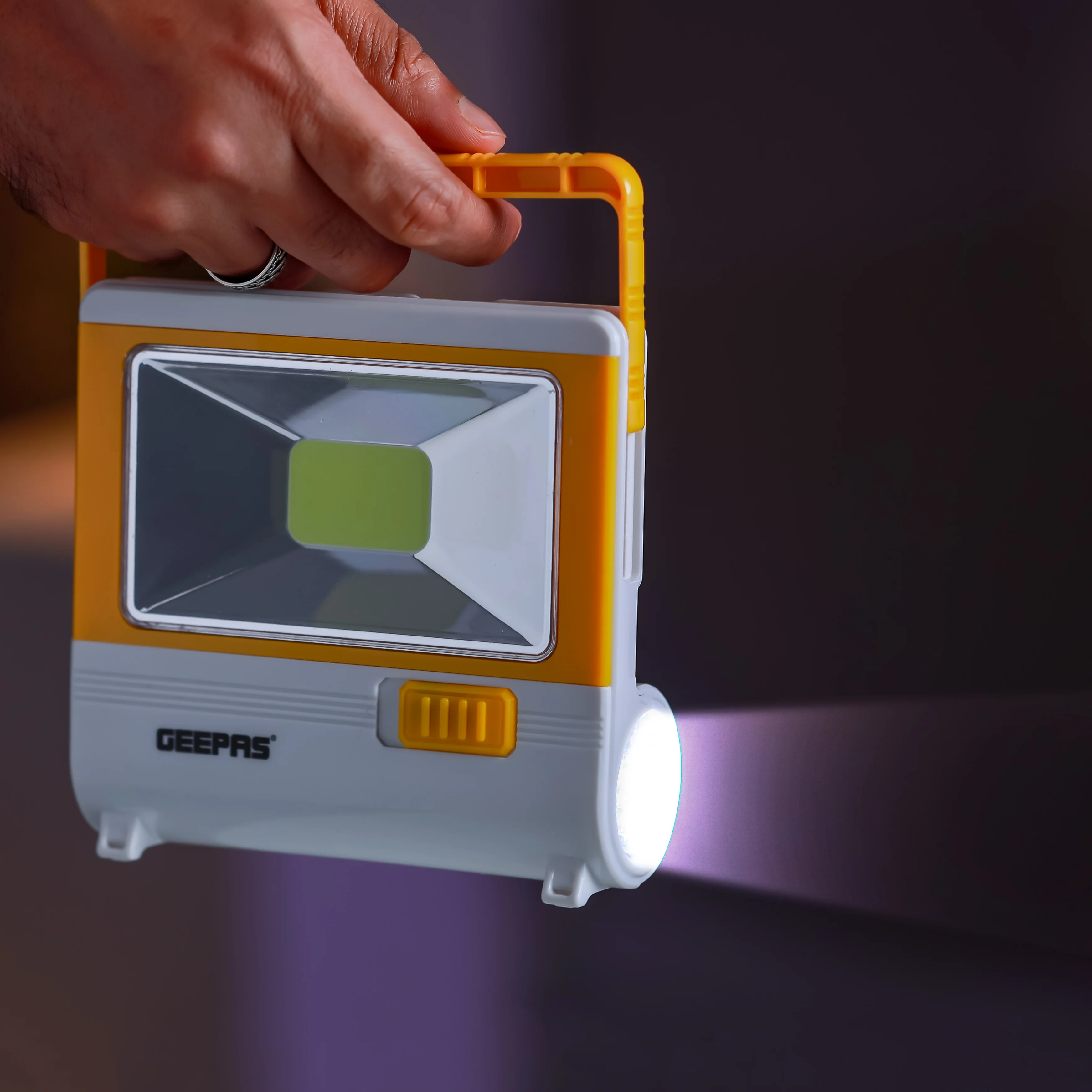 Geepas LED Emergency Lantern with Solar Panel- GE53036| Energy Efficient,1 Piece Hi-Power LED,COB(3.2 W), 4 Hours Working|  Light-Weight |Yellow & White, 2 Years Warranty - Image 4