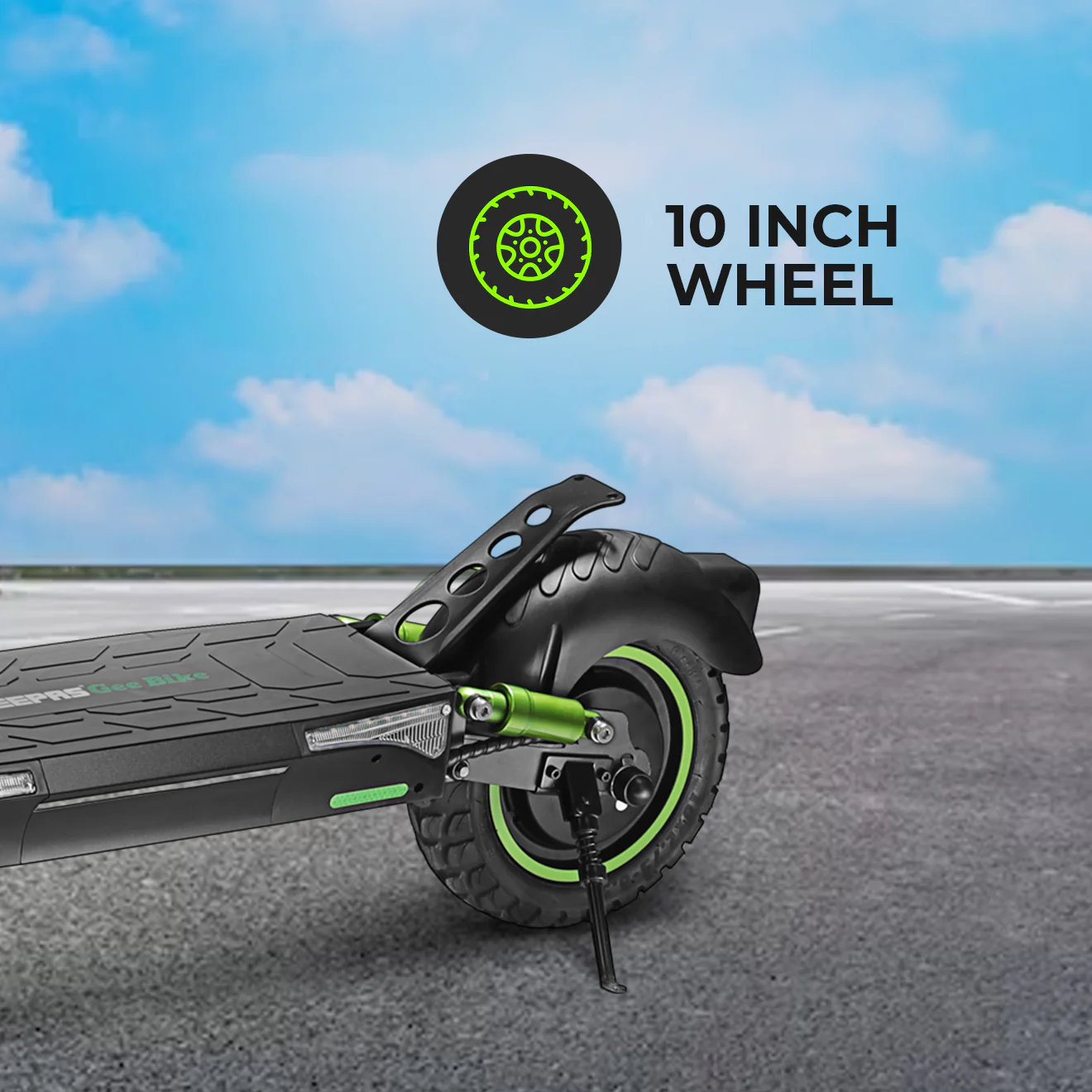 Geepas GEST63088 GeeBike Foldable 10-Inch Electric Scooter with Suspension | Adjustable Speed| Brake Lights| Front & Rear Suspension | 45Km/hr Speed | 1 year Warranty - Image 2