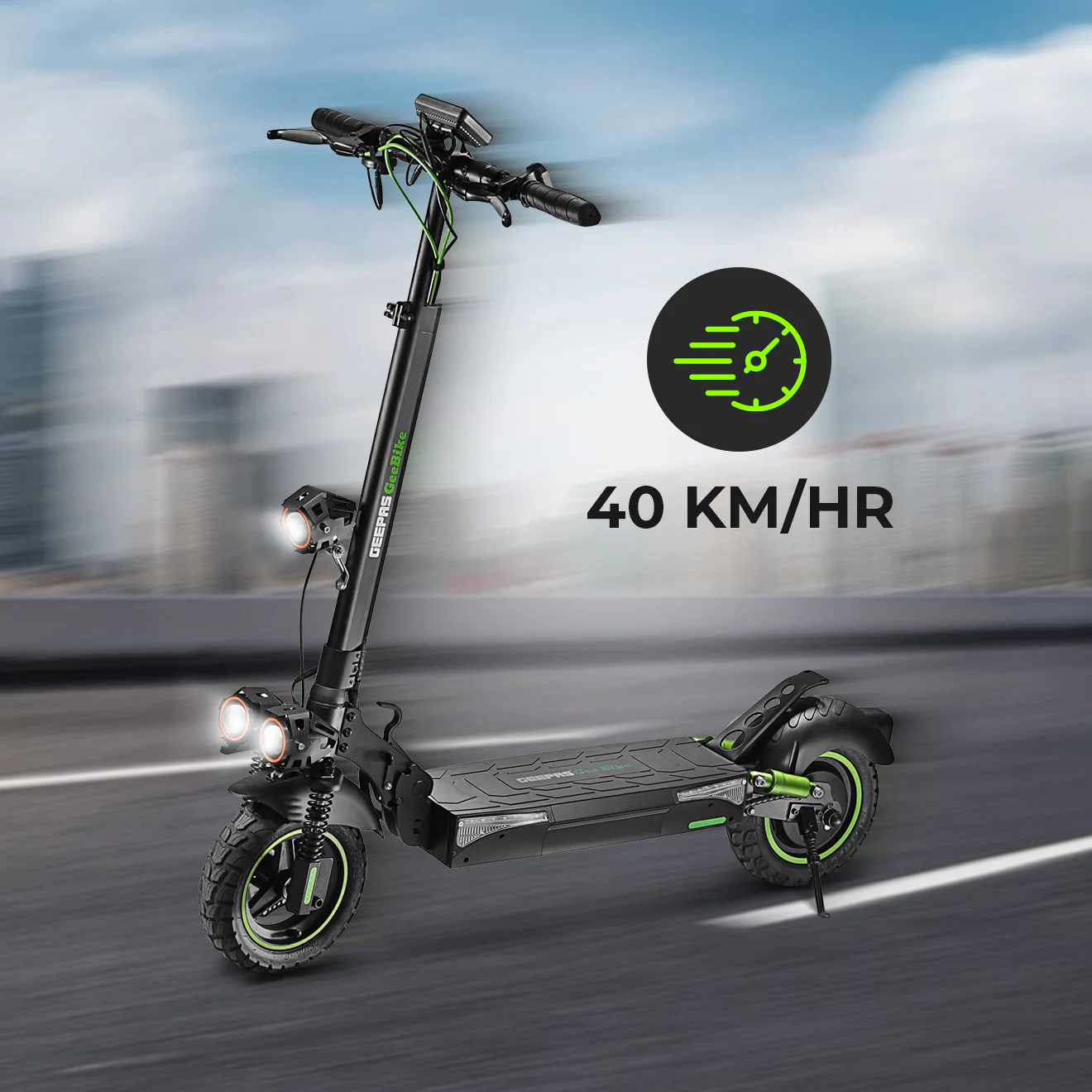 Geepas GEST63088 GeeBike Foldable 10-Inch Electric Scooter with Suspension | Adjustable Speed| Brake Lights| Front & Rear Suspension | 45Km/hr Speed | 1 year Warranty - Image 3
