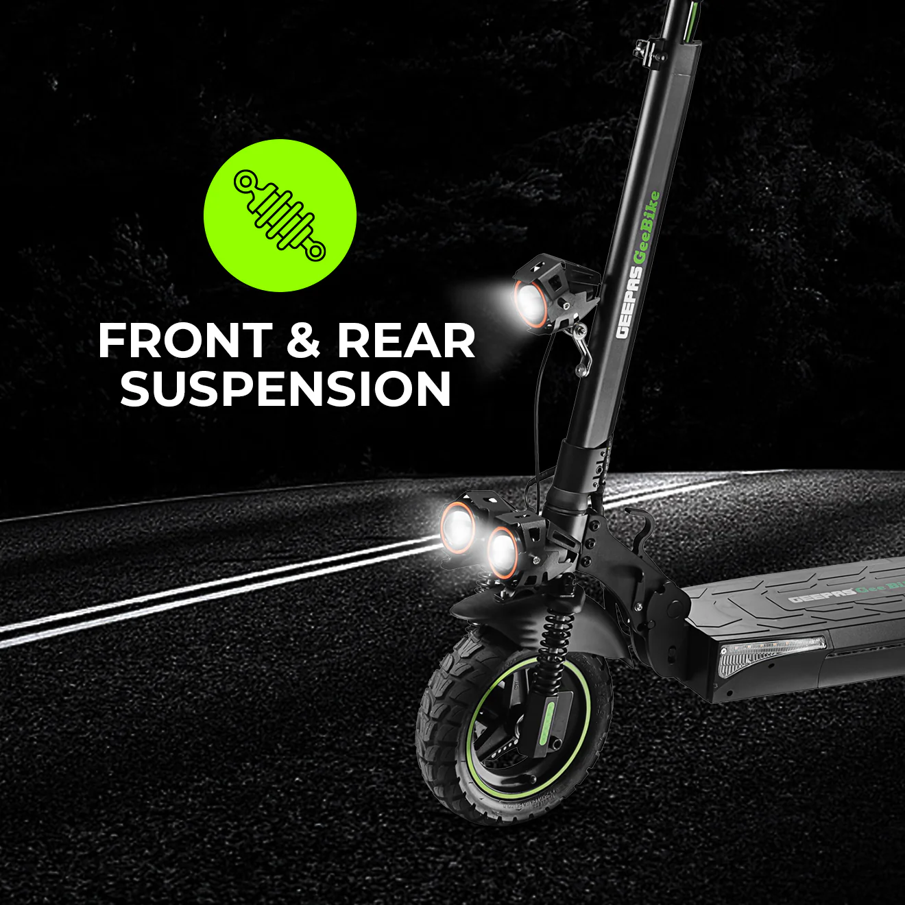 Geepas GEST63088 GeeBike Foldable 10-Inch Electric Scooter with Suspension | Adjustable Speed| Brake Lights| Front & Rear Suspension | 45Km/hr Speed | 1 year Warranty - Image 5