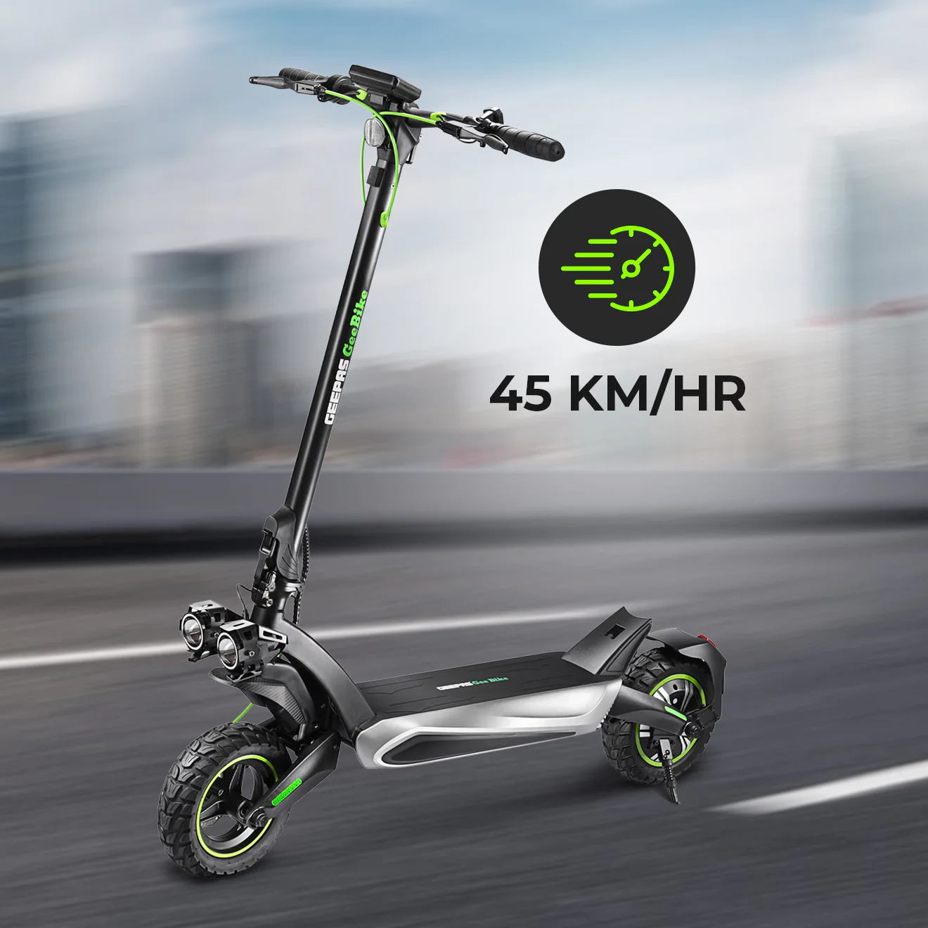 Geepas GEST63089 GeeBike 10-Inch Electric Scooter | Adjustable Speed | LED Display | Front & Rear Suspension | Brake Lights| 45Km/hr Powerful Ride| 1 Year Warranty - Image 3