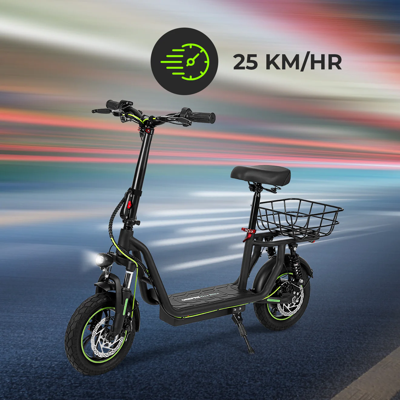 Geepas GEST63090 GeeBike 12-Inch Electric Scooter | Adjustable Speed | Front & Rear Suspension | Rear Basket | Brake Lights | 25Km/hr Eco-Friendly Ride | 1 Year Warranty - Image 3